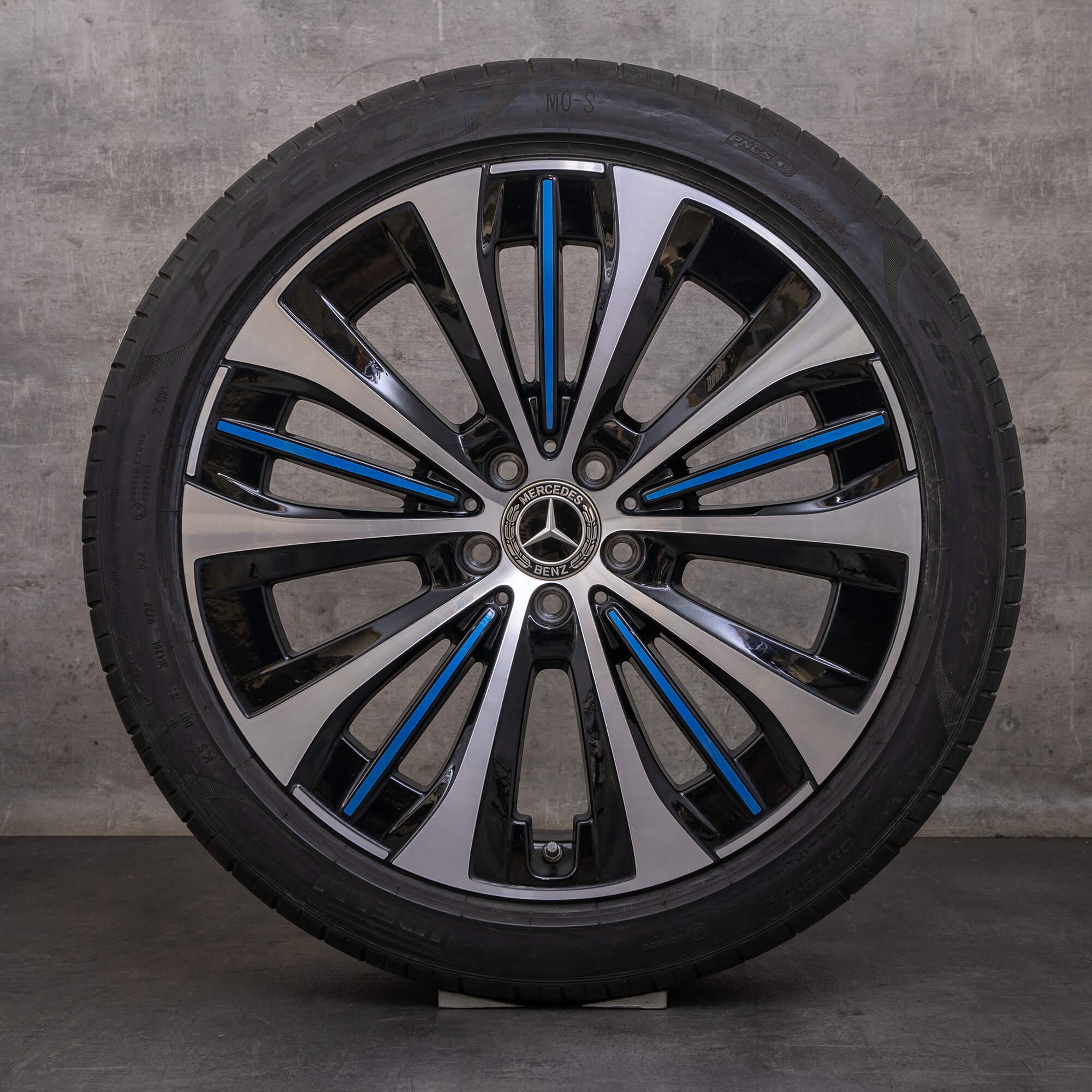 Orijinal Mercedes Benz EQE jantlar 20 inç V295 sedan yaz jant lastik A2954011800 siyah mavi parlak tornalı