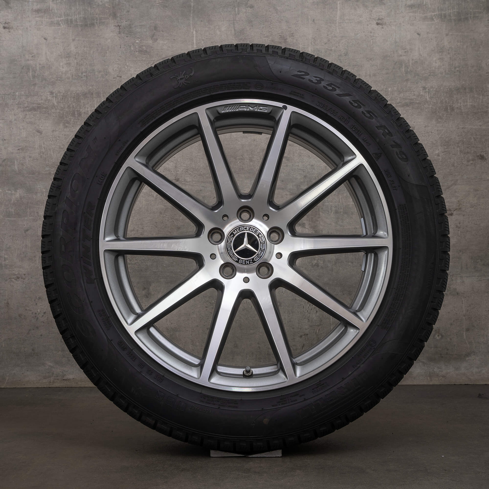 Originale AMG Mercedes Benz GLC 63 S vinterdæk 19 tommer C253 X253 fælge A2534013400 himalaya grey glossy turned