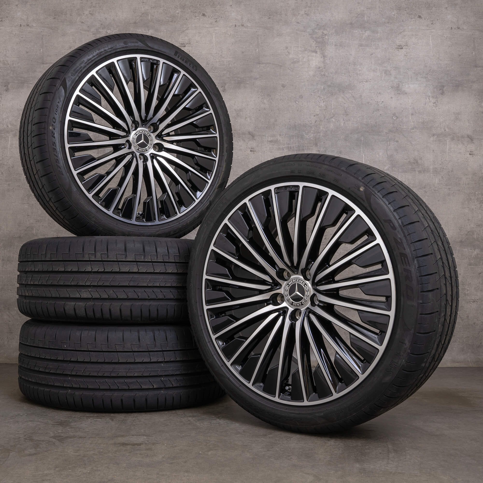 Originální alu kola AMG Mercedes Benz třídy E 20" W214 S214 letni pneumatiky A2144010500 A2144010600 černá lesklá soustružená