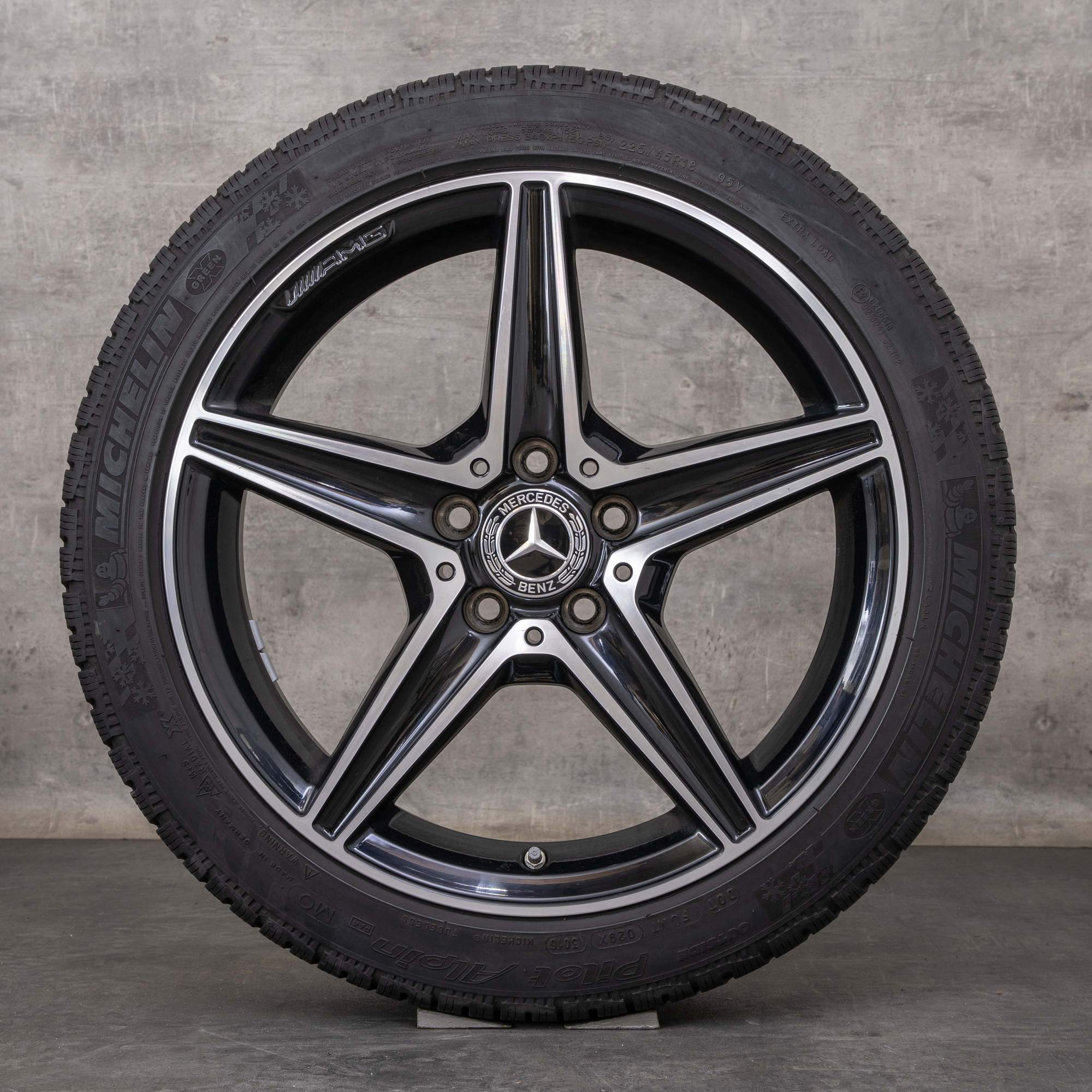 Alkuperäiset Mercedes Benz C-sarjan AMG C43 C450 Sport talvirenkaat 18 tuuman W205 S205 C205 A205 vanteet A2054014800 A2054011100 musta kiillotettu käännetty