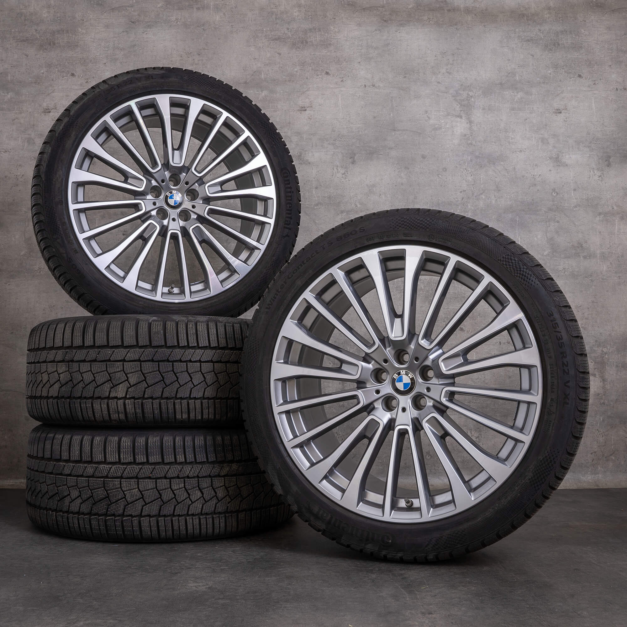 Originale BMW X7 felger 22 tommers G07 sommerhjul styling 757 6885144 6885463 jerngrå frontpolert