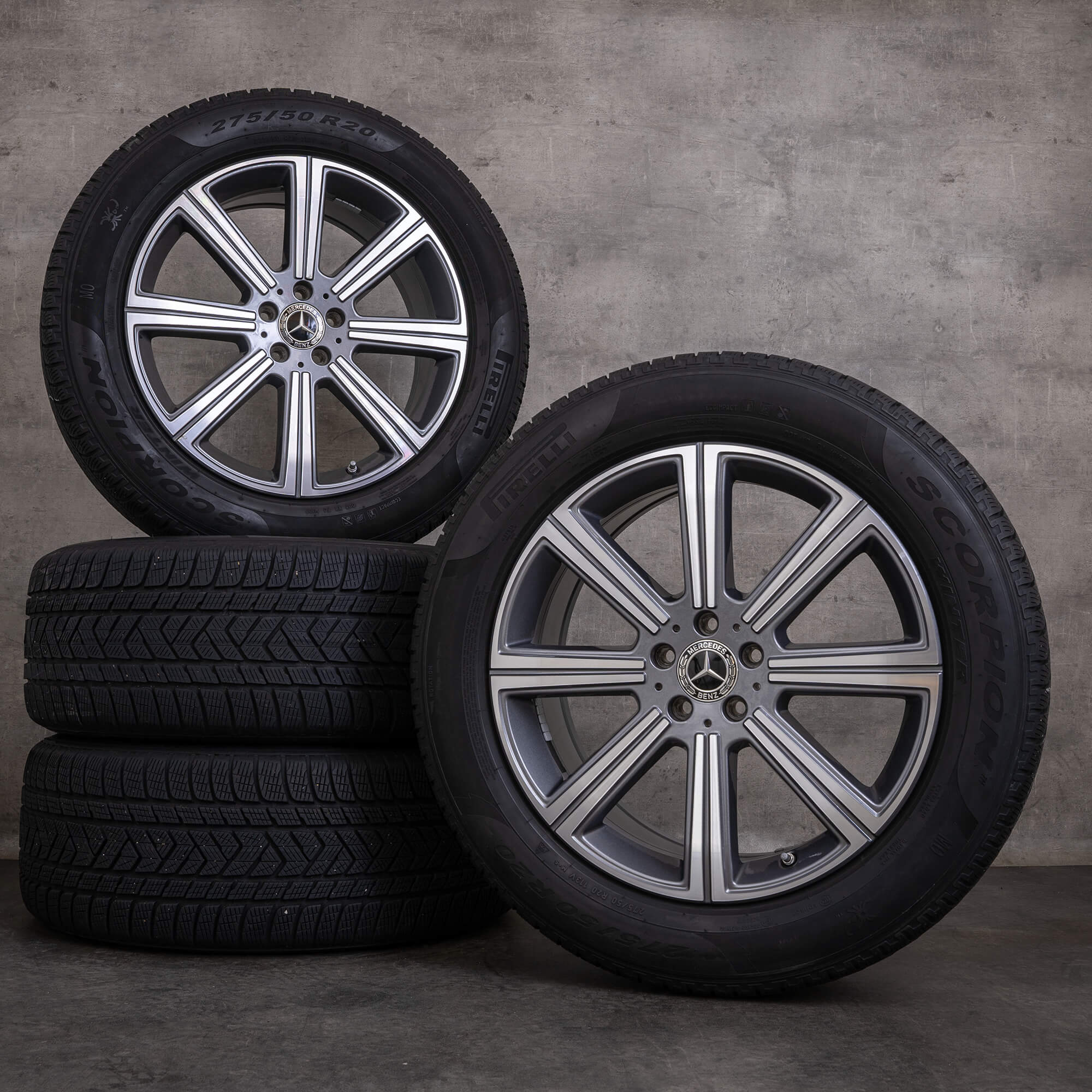 Original zimní pneu s disky Mercedes Benz GLS 20" X167 ráfky na auto A1674010900 himalaya šedá lesklá soustružená