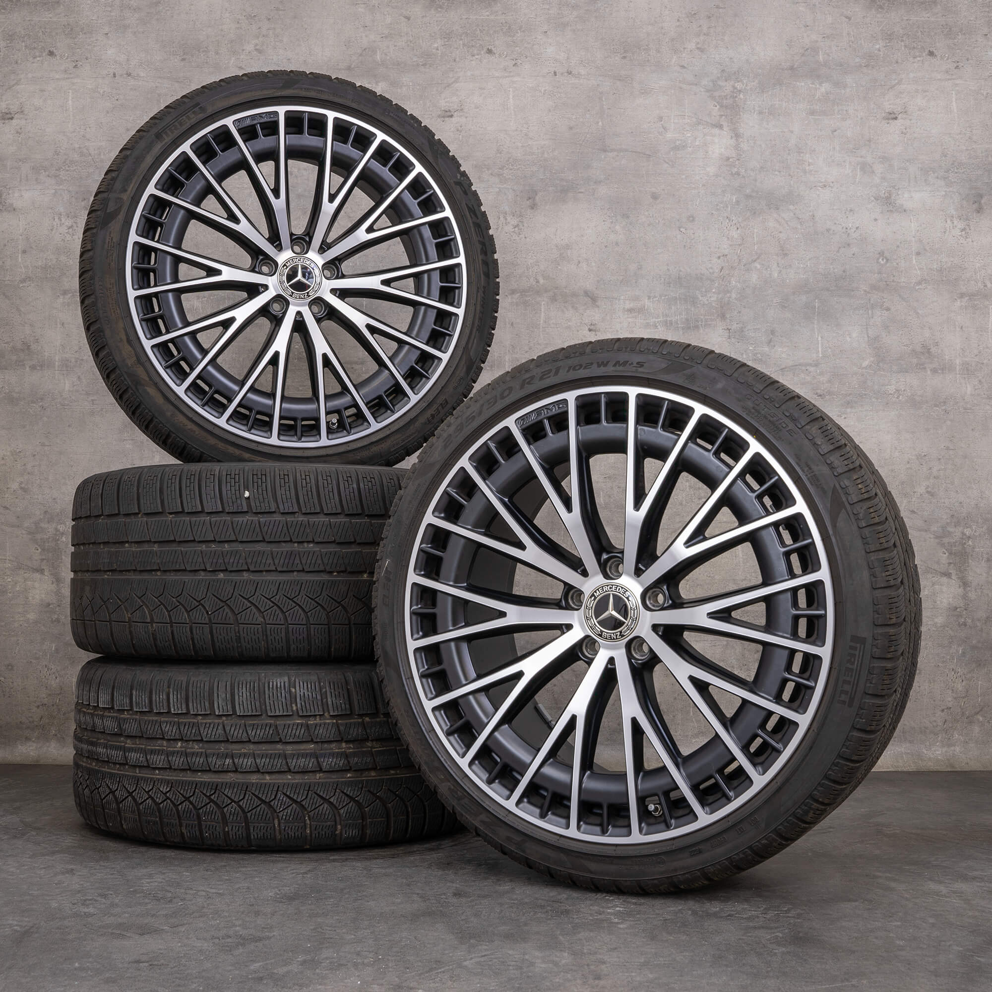Alkuperäiset Mercedes Benz EQE 43 53 AMG talvirenkaat 21 tuuman V295 4Matic vanteet A2954012900 A2954013000 musta matta kiillotettu