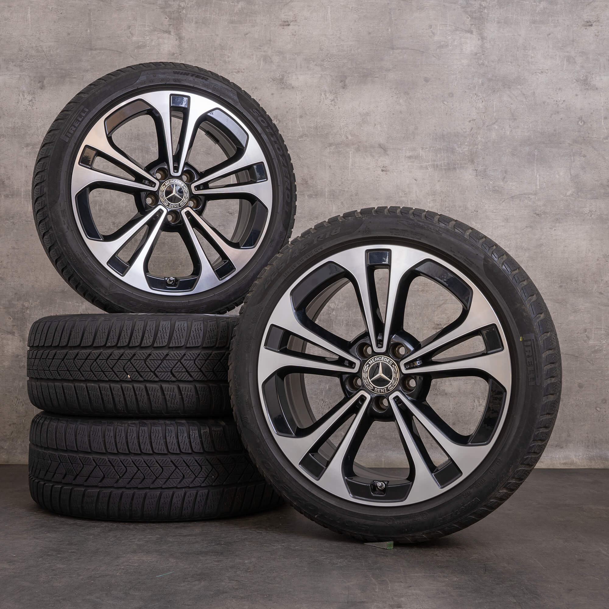 Original Mercedes Benz C-Klasse Winterräder 18 Zoll W206 S206 Felgen A2064016200 schwarz glanzgedreht