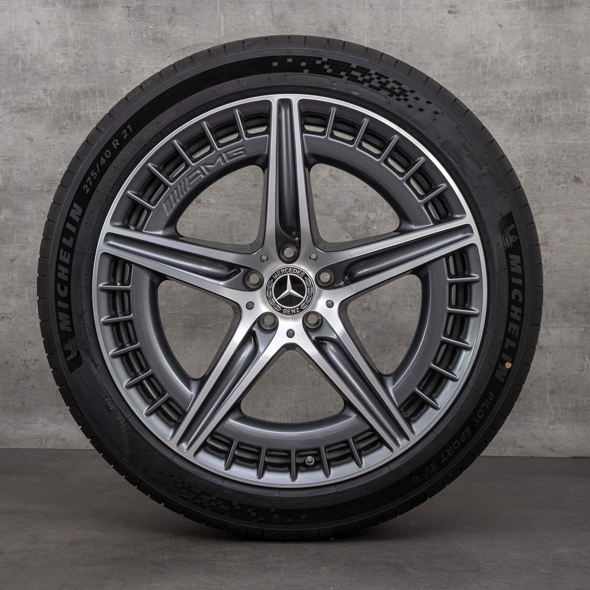 Original Mercedes Benz EQS 53 AMG vinterhjul 21 tum V297 fälgar A2974011600 himalaya grå glansig vänd NY
