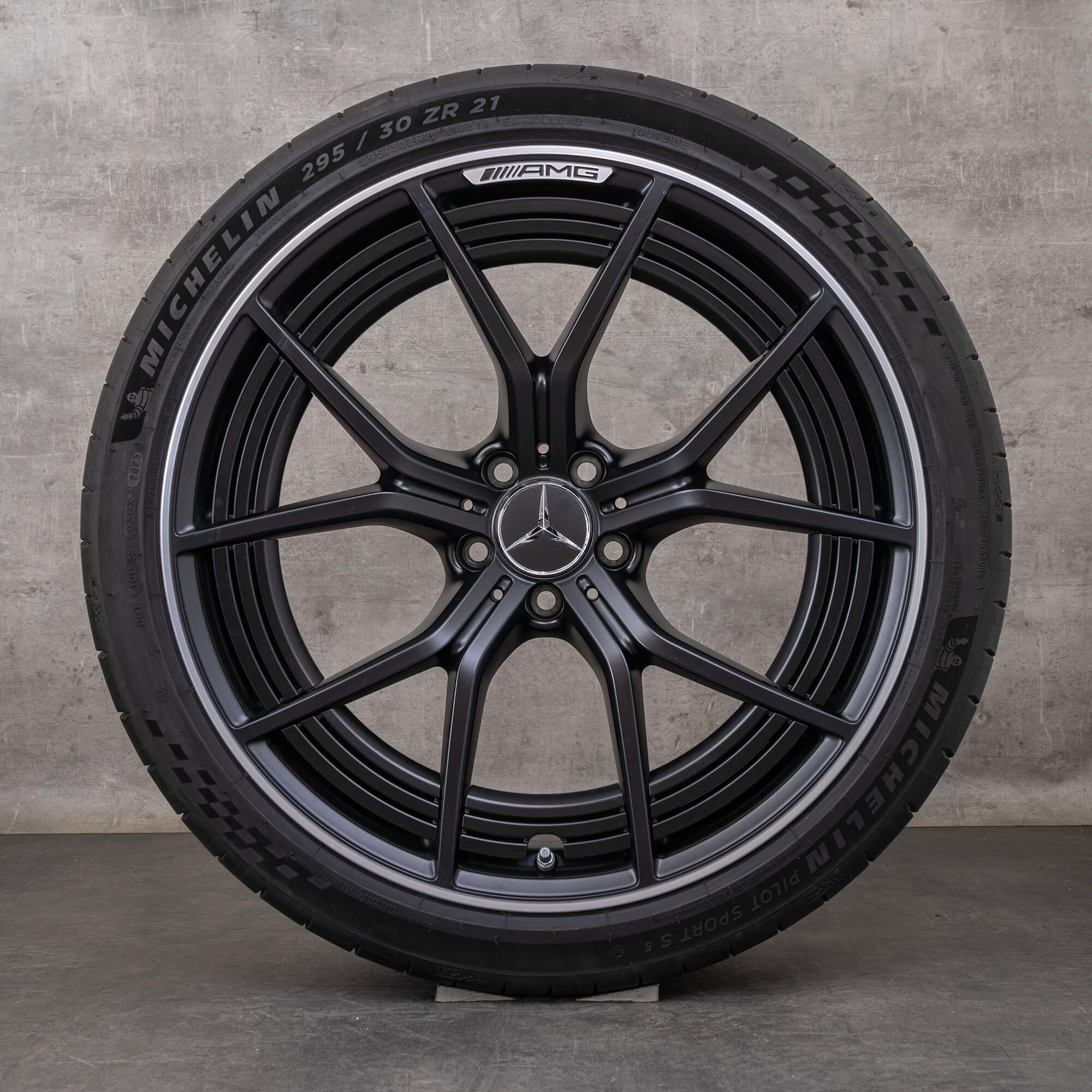 Original Mercedes Benz AMG GT fälgar 21 tum C192 53 63 & S E Performance sommarhjul A1924011100 A1924011200 svart matt glansig svarvad