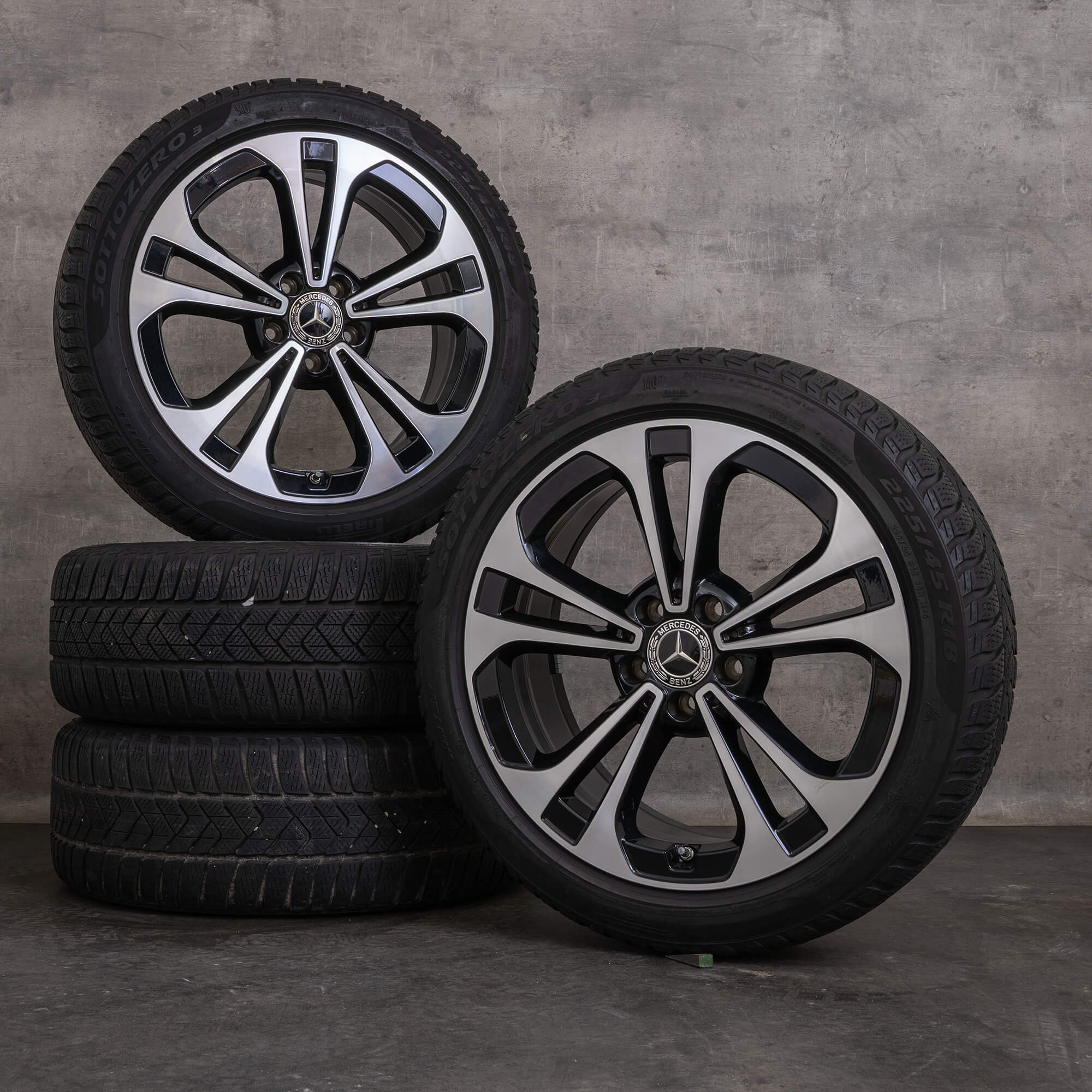 Alkuperäiset Mercedes Benz C-sarjan talvirenkaat 18 tuuman W206 S206 vanteet A2064016200 musta kiillotettu