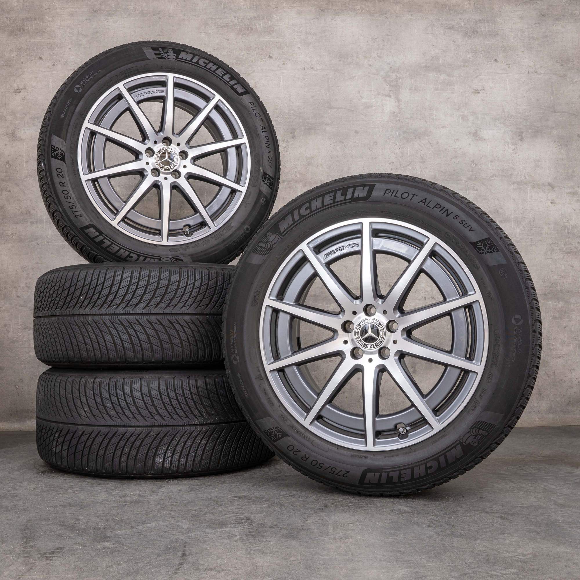 Neumaticos invierno AMG originales Mercedes Benz GLE 53 63 4Matic+ 20 pulgadas llantas V167 A1674014000 A1674014100 gris himalaya pulido brillante