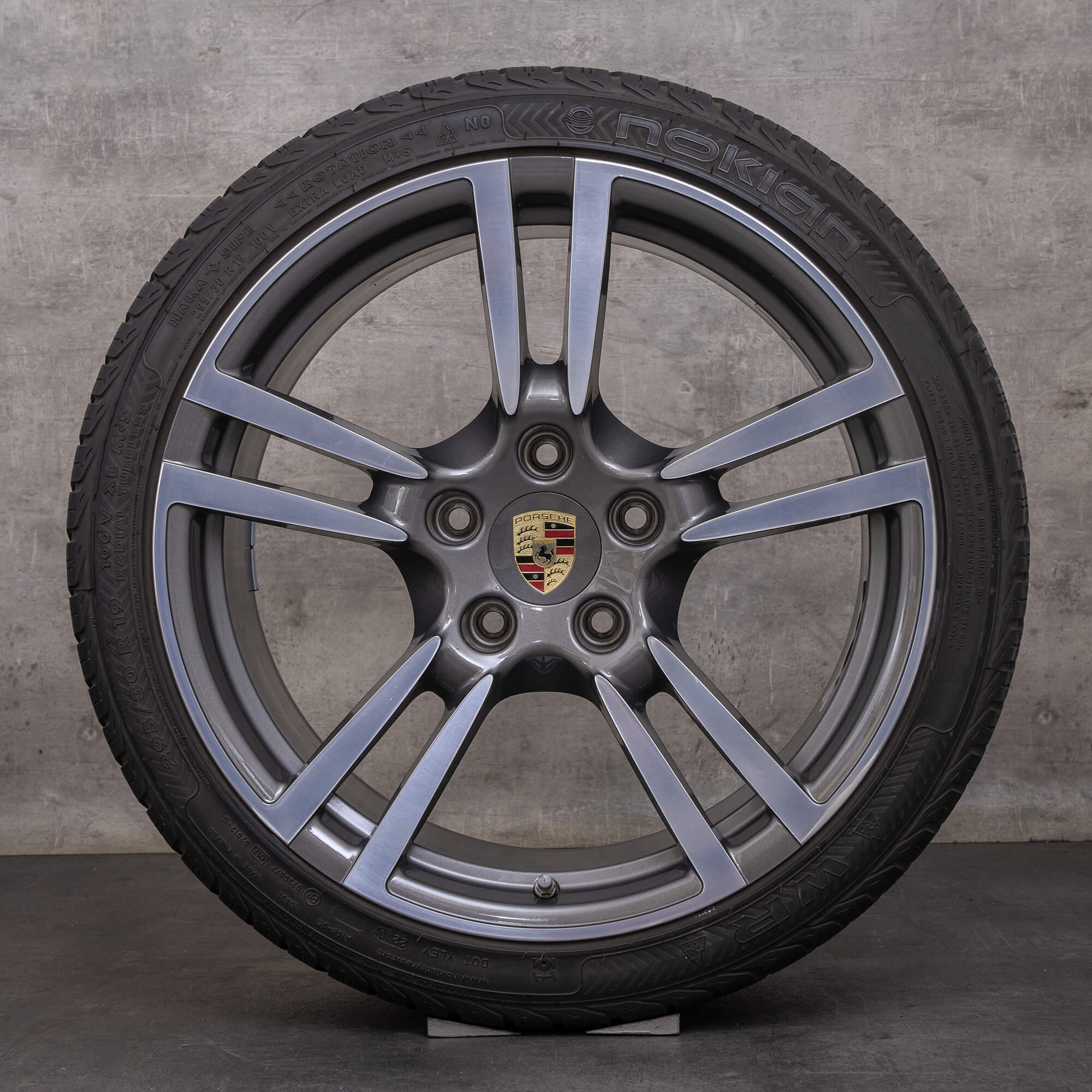 Original Porsche 997 Felgen 19 Zoll Turbo S Sommerräder 99736215605 99736216202 titan glanzgedreht