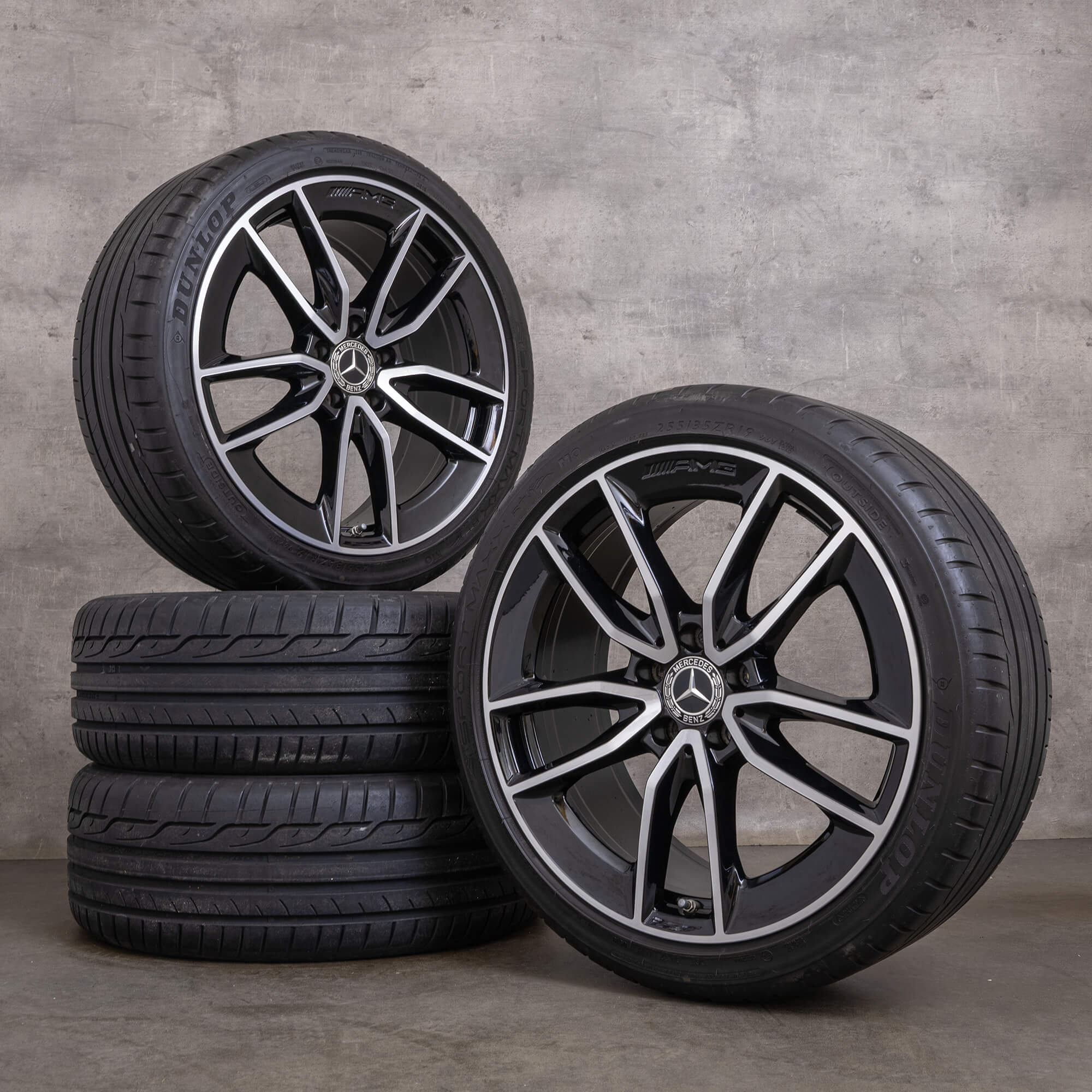 Original Mercedes Benz C43 AMG Felgen 19 Zoll W205 S205 C205 A205 Sommerräder A2054010701 A2054010801 schwarz glanzgedreht
