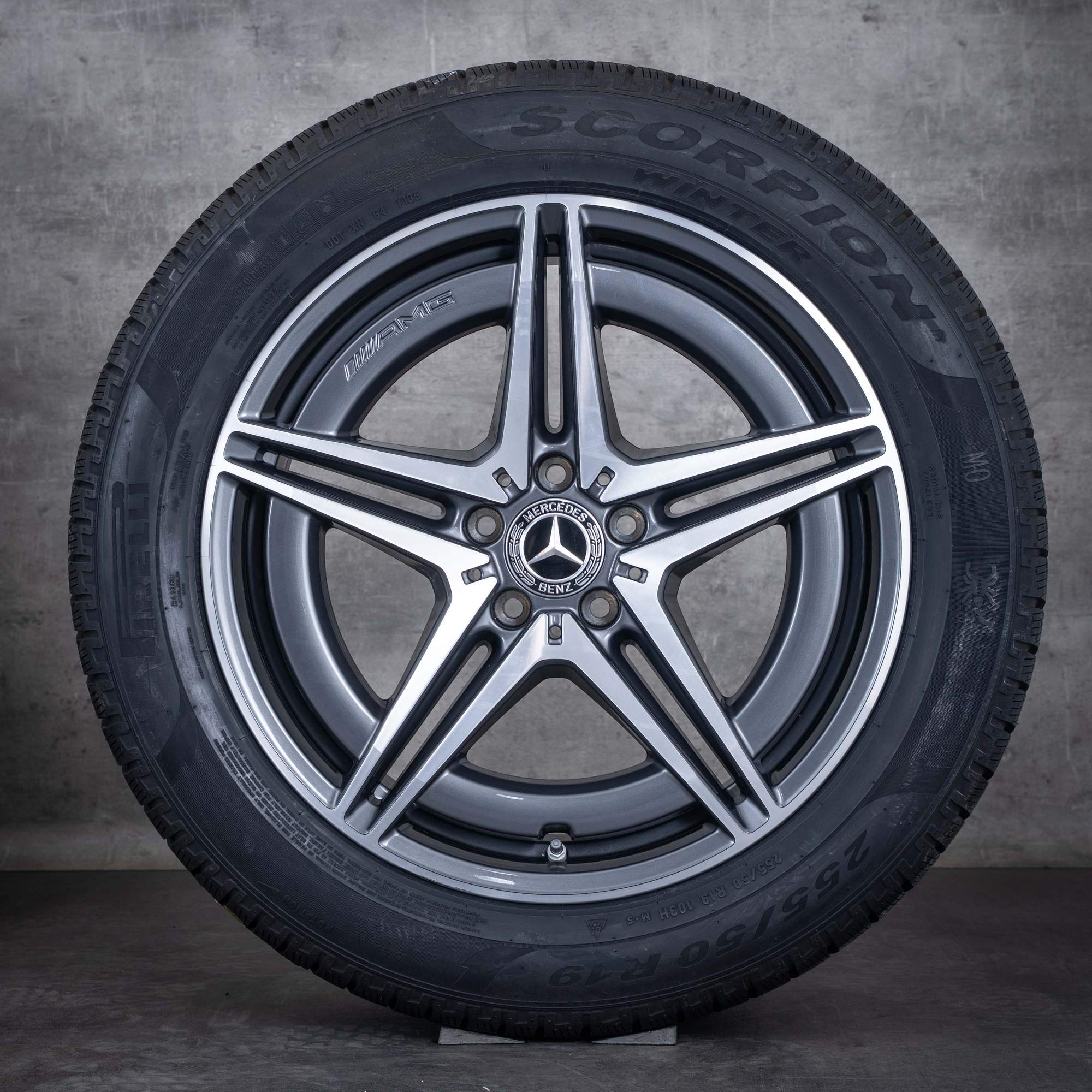 Originale Mercedes Benz EQC AMG vinterdæk med fælge 19 tommer N293 A2934011400 A2934010700 himalaya grey poleret
