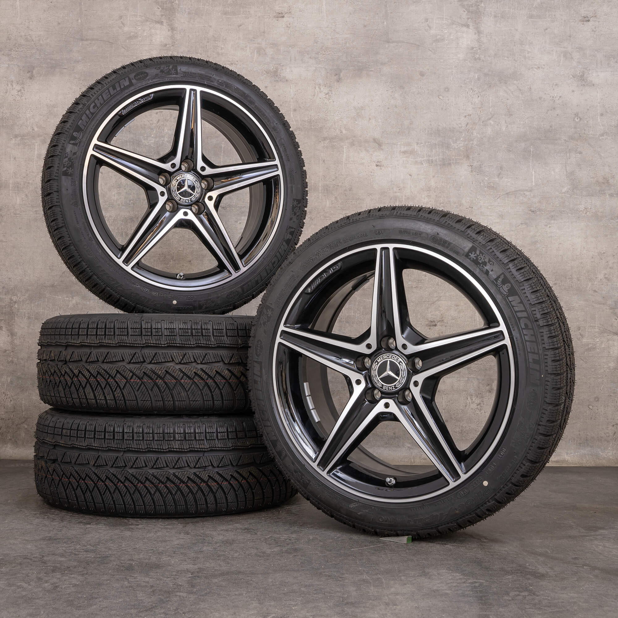 Original Mercedes Benz C-Klasse AMG C43 C450 Sport Winterräder 18 Zoll W205 S205 C205 A205 Felgen A2054014800 A2054011100 schwarz glanzgedreht