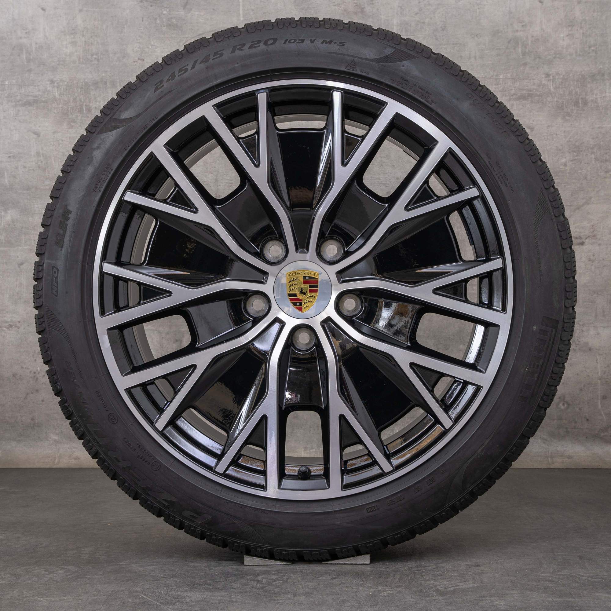 Original Porsche Taycan Winterräder 20 Zoll 9J1 I Felgen 9J1073600F Turbo S Aero schwarz glanzgedreht