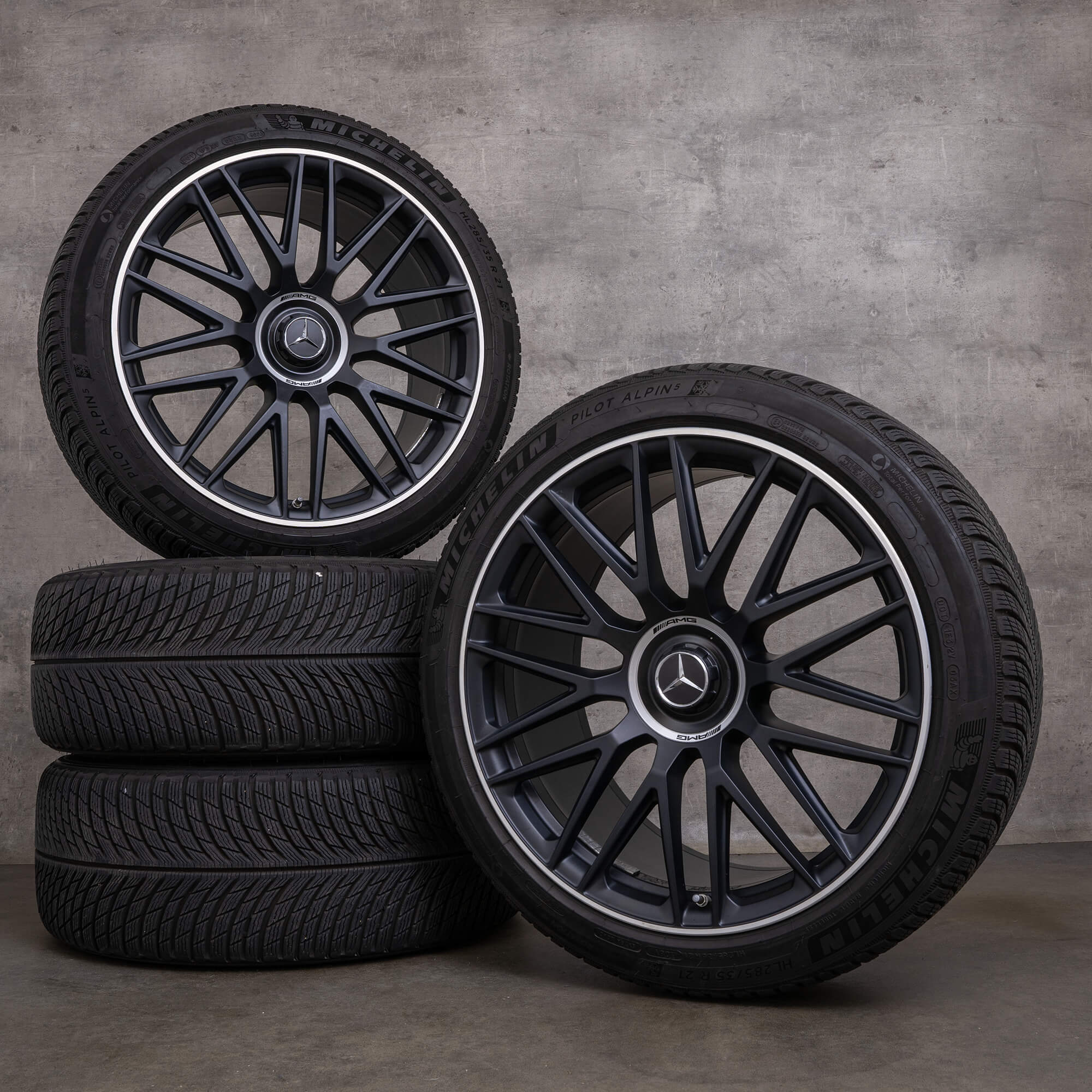 Alkuperäiset Mercedes-Benz S-sarjan S 63 AMG E Performance -talvirenkaat 21 tuumaa V223-vanteet A2234012300 A2234012400 mattamusta diamond cut UUDET