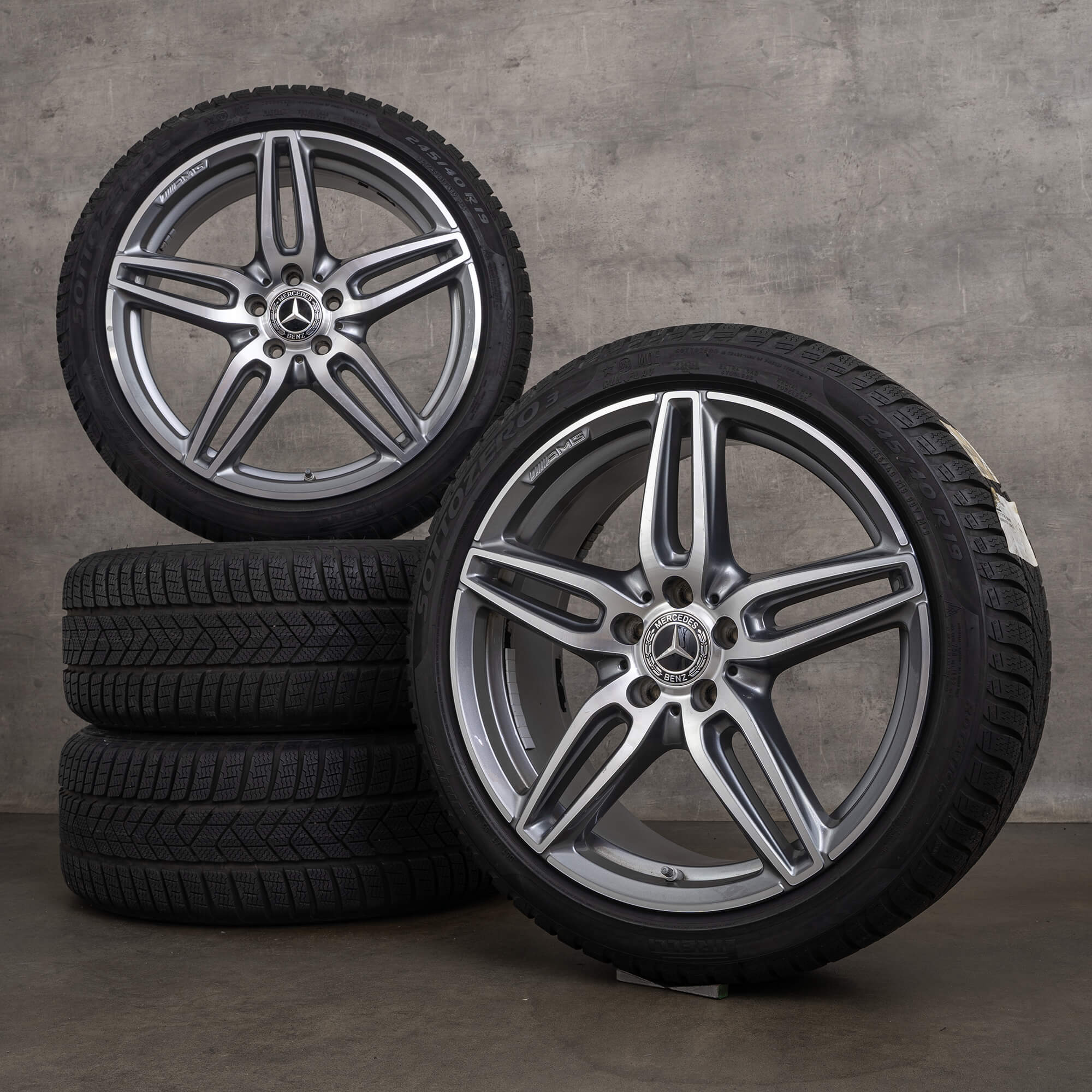 Original Mercedes Benz E-Klasse AMG Winterräder 19 Zoll W213 S213 C238 A238 Felgen A2134012000 himalaya grey glanzgedreht