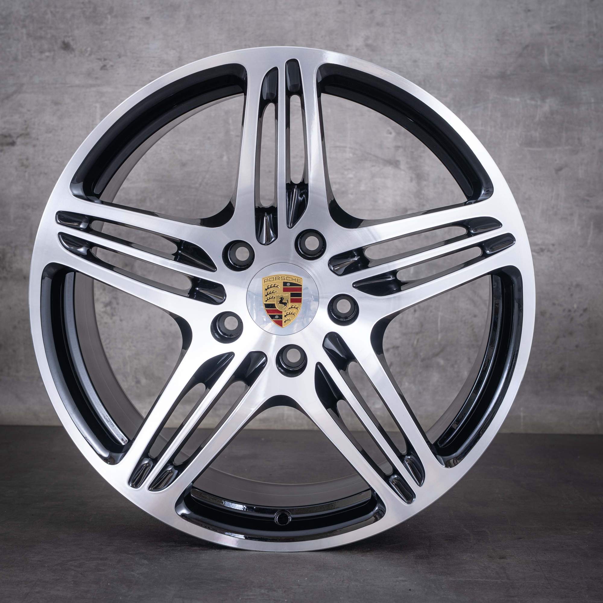 Original Porsche 997 Felgen 19 Zoll Turbo & S 99736215605 99736216202 schwarz front glanzgedreht NEU