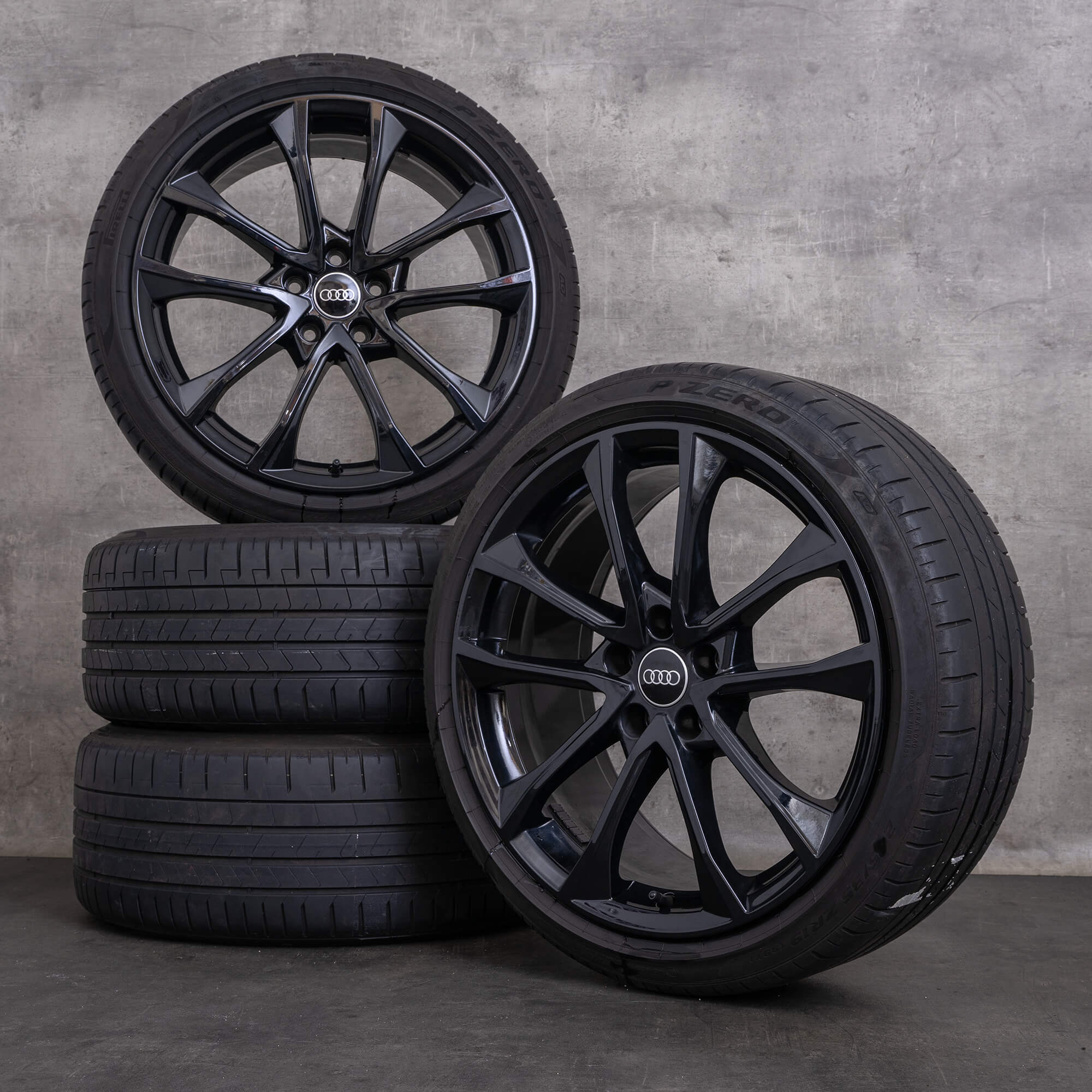 OEM Audi A4 S4 rims 19 inch B9 8W summer wheels 8W0601025BF black high gloss