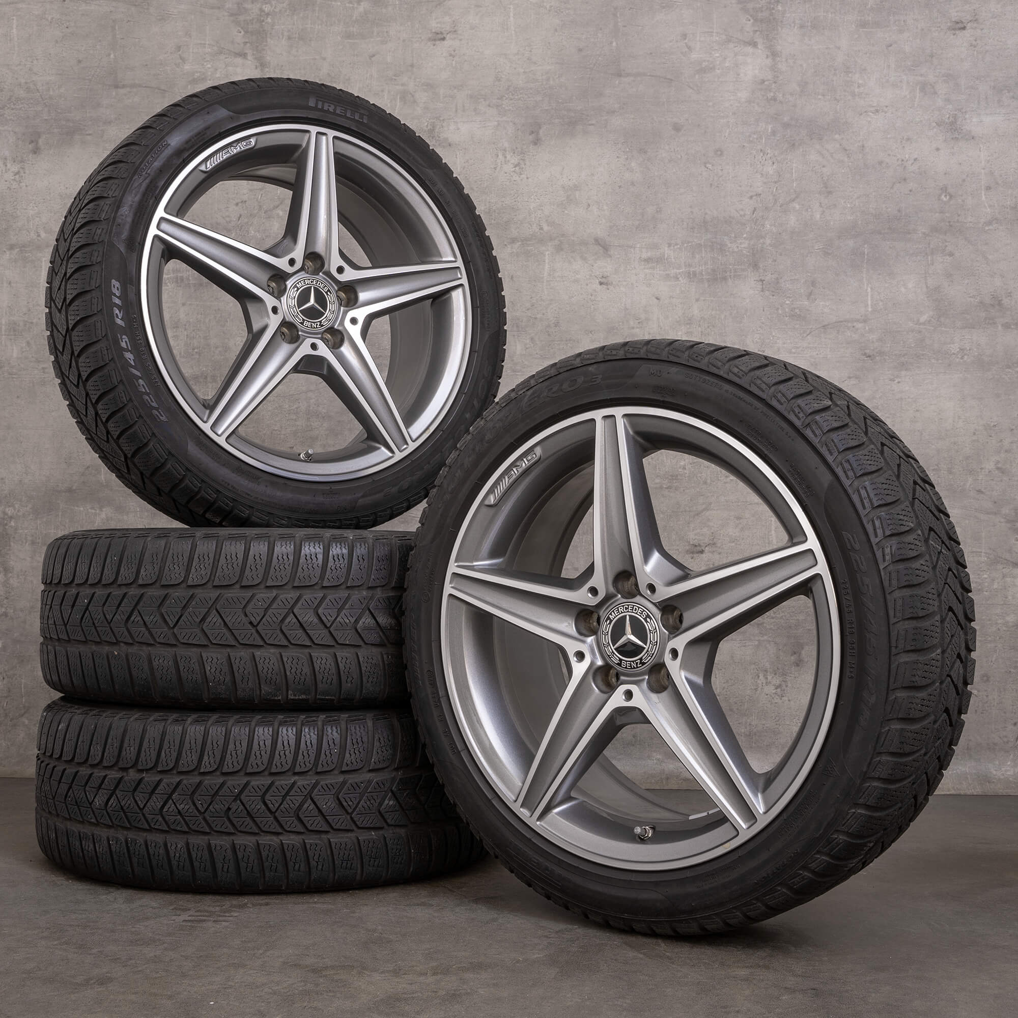 Autentico Mercedes Benz Classe C AMG pneumatici invernali 18 pollici W205 S205 C205 A205 cerchi A2054011100 5mm himalaya grigio lucido tornito