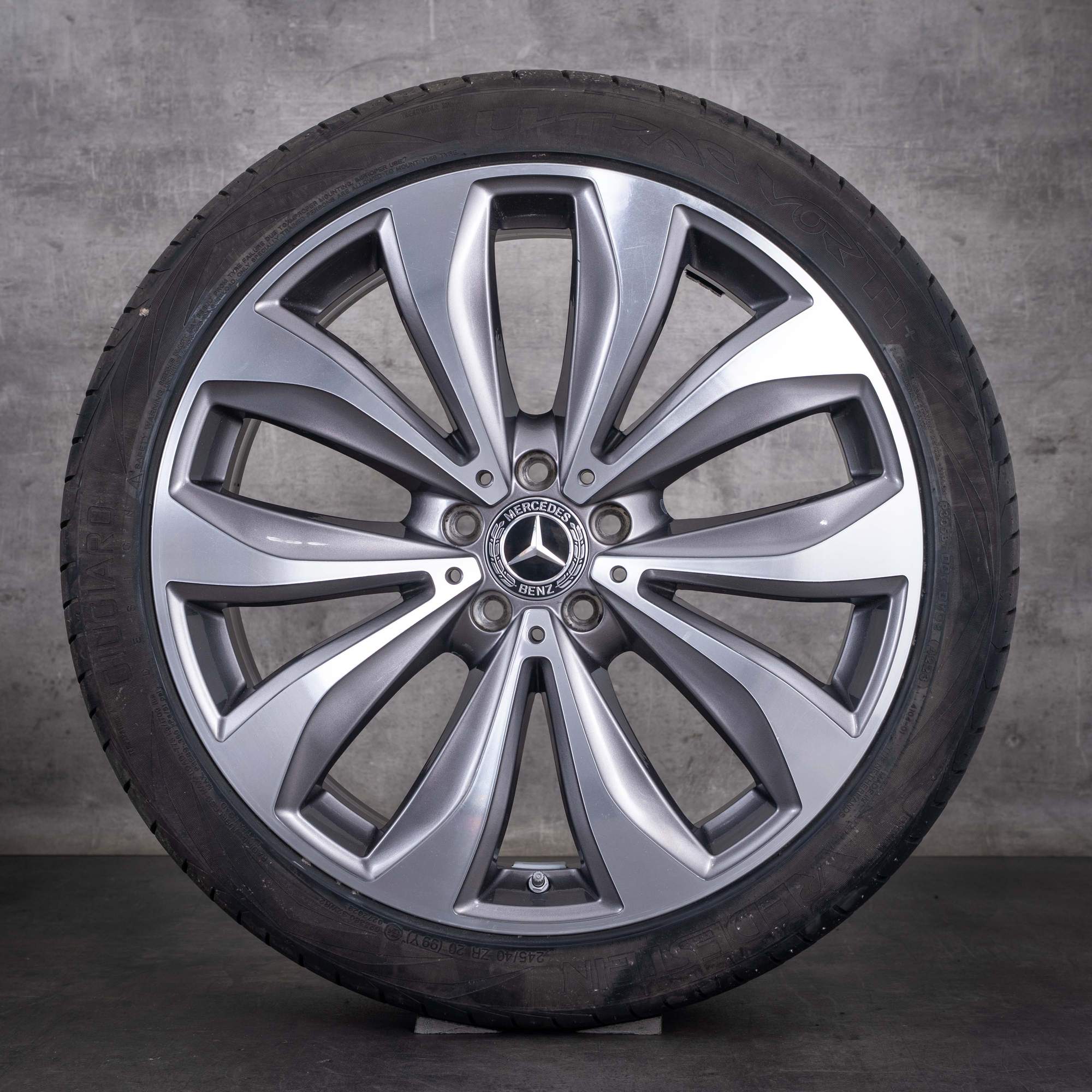 Original Mercedes Benz E-Klasse Felgen 20 Zoll X213 All Terrain Sommerräder A2534012300 A2134014500 tremolit grey front glanzgedreht