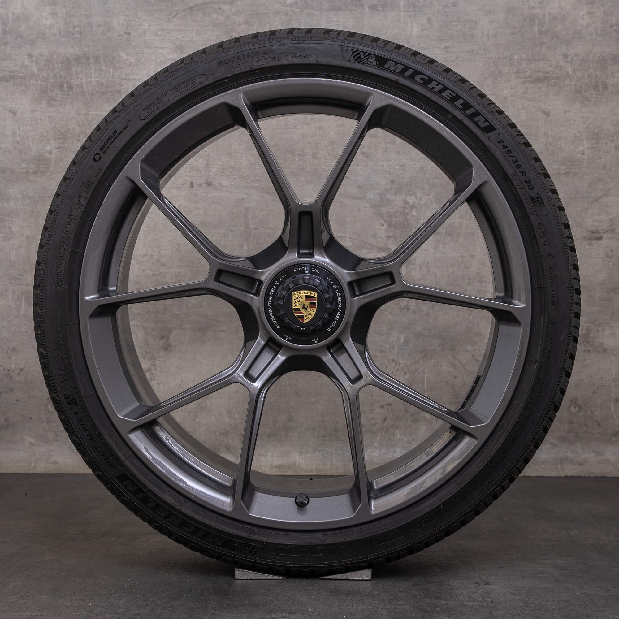 Originale Porsche 911 vinterdæk med fælge 20 21 tommer 992 I GT3 & RS 9GT601025B 9GT601025C agatgrå metallic