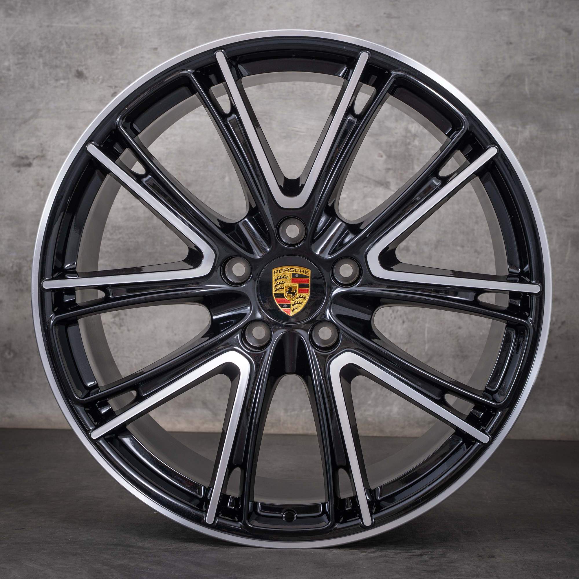 Originale Porsche Panamera-fælge 21 tommer 971 Exclusiv Design 971601025M 971601025N sort, diamond cut NY