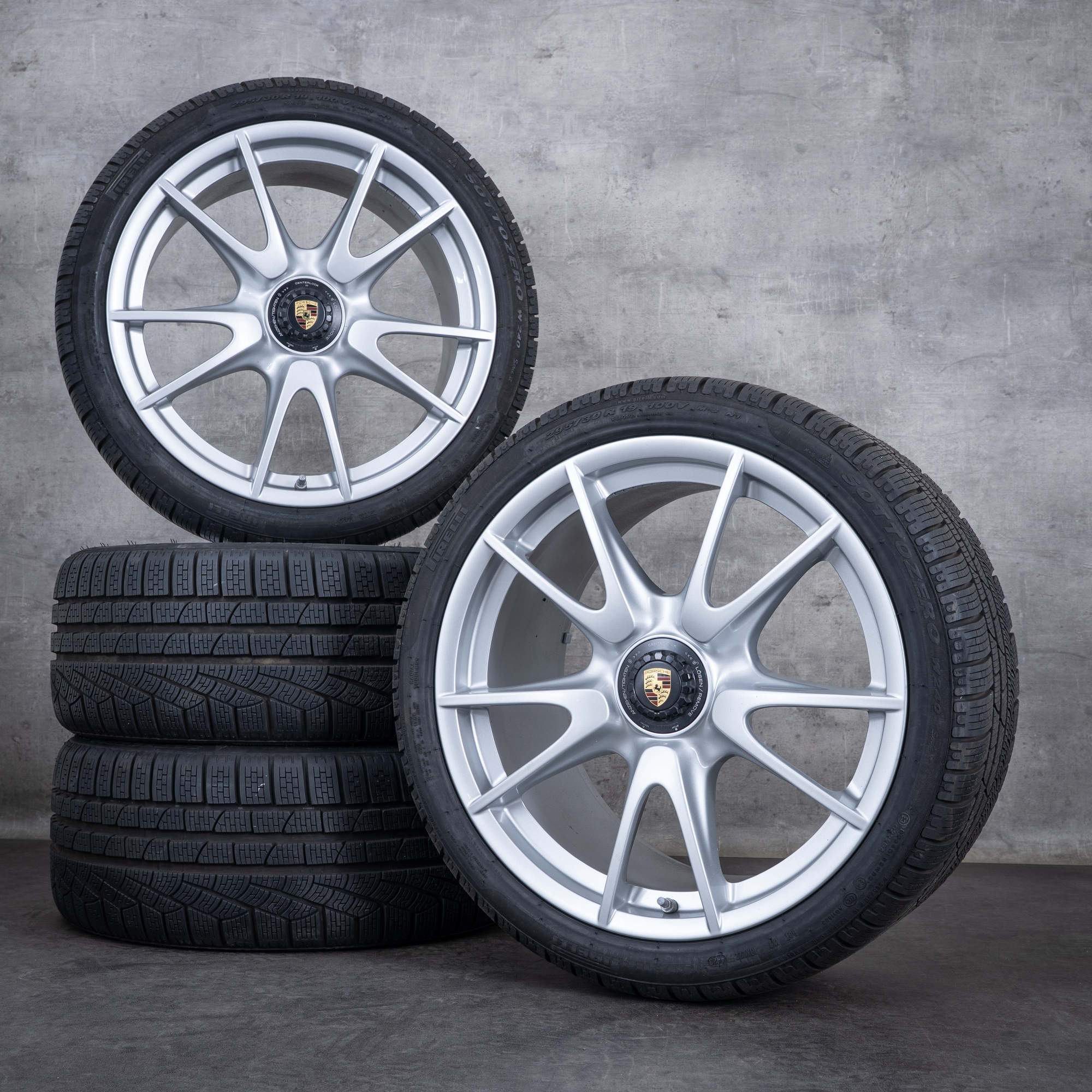 Originele Porsche 997 winterwielen 19 inch GT3 velgen 99736215795 99736216390 zilver glanzend