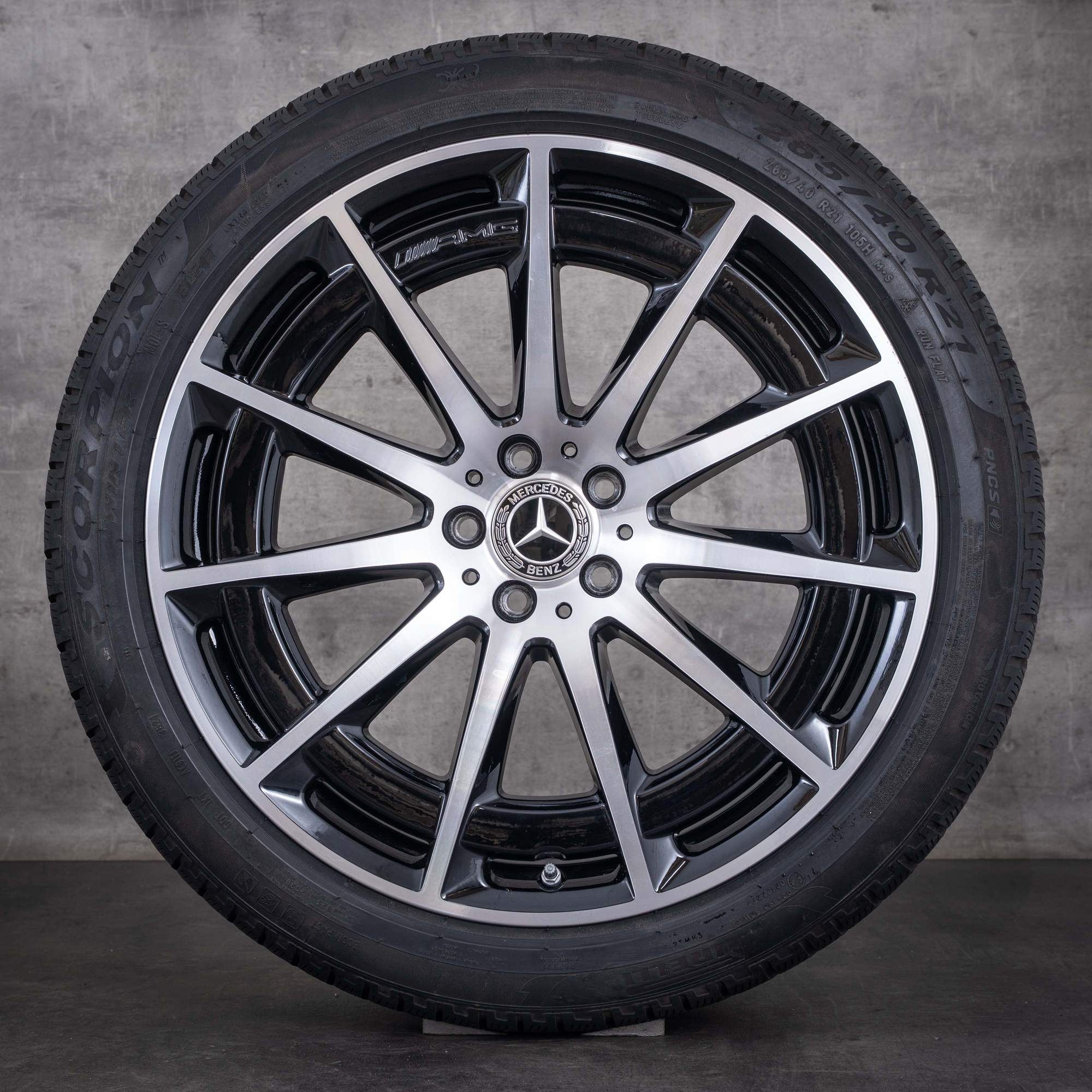 OEM Mercedes-Benz EQS 53 AMG winter wheels 21inch 4Matic V297 rims A2974011400 black front diamond cut finish - wheel 2 of 4