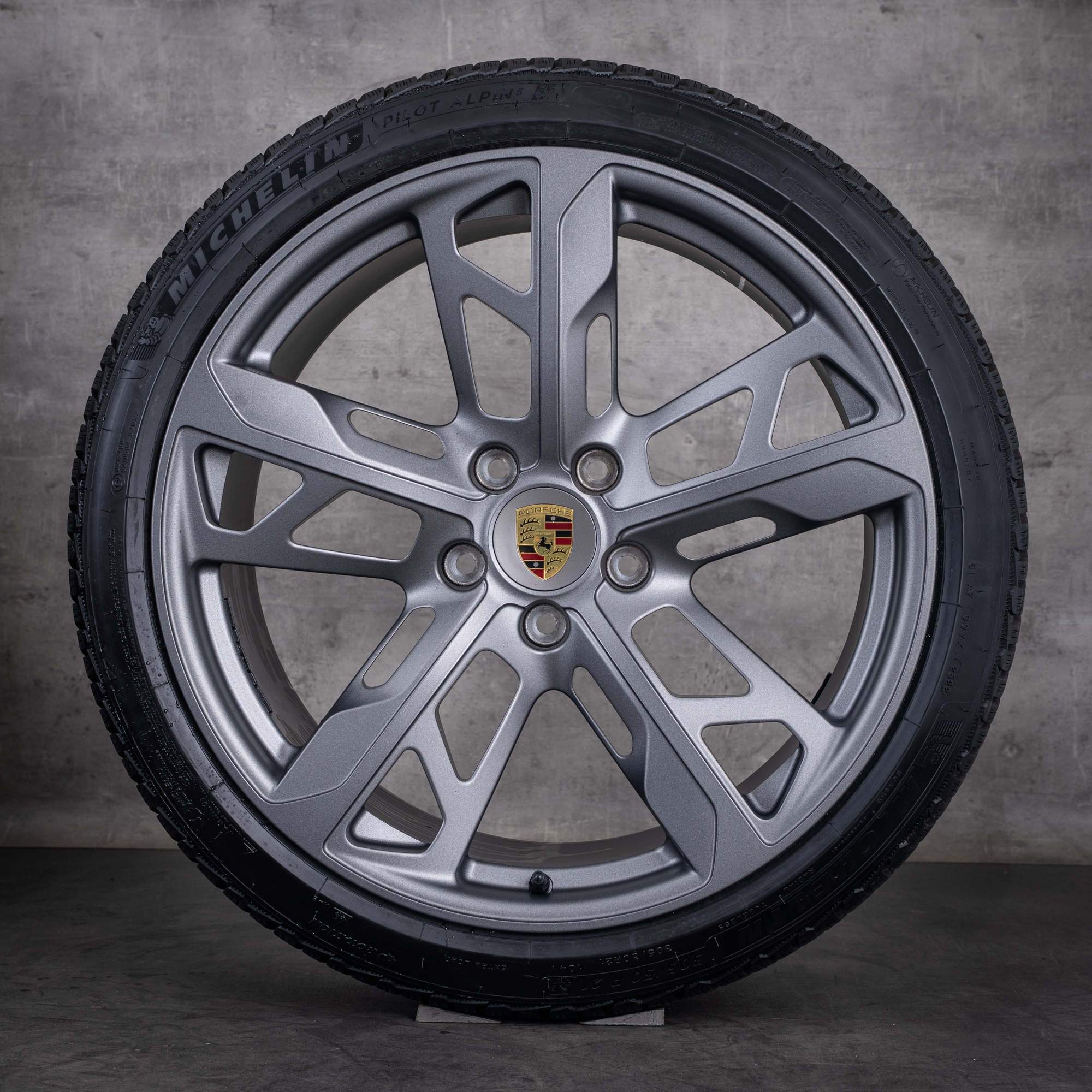 OEM Porsche Taycan 9J1 I & II winter wheels 21inch 9J1 rims 9J1601025AL 9J1601025AM Vesuv Gray Matte - wheel 3 of 4