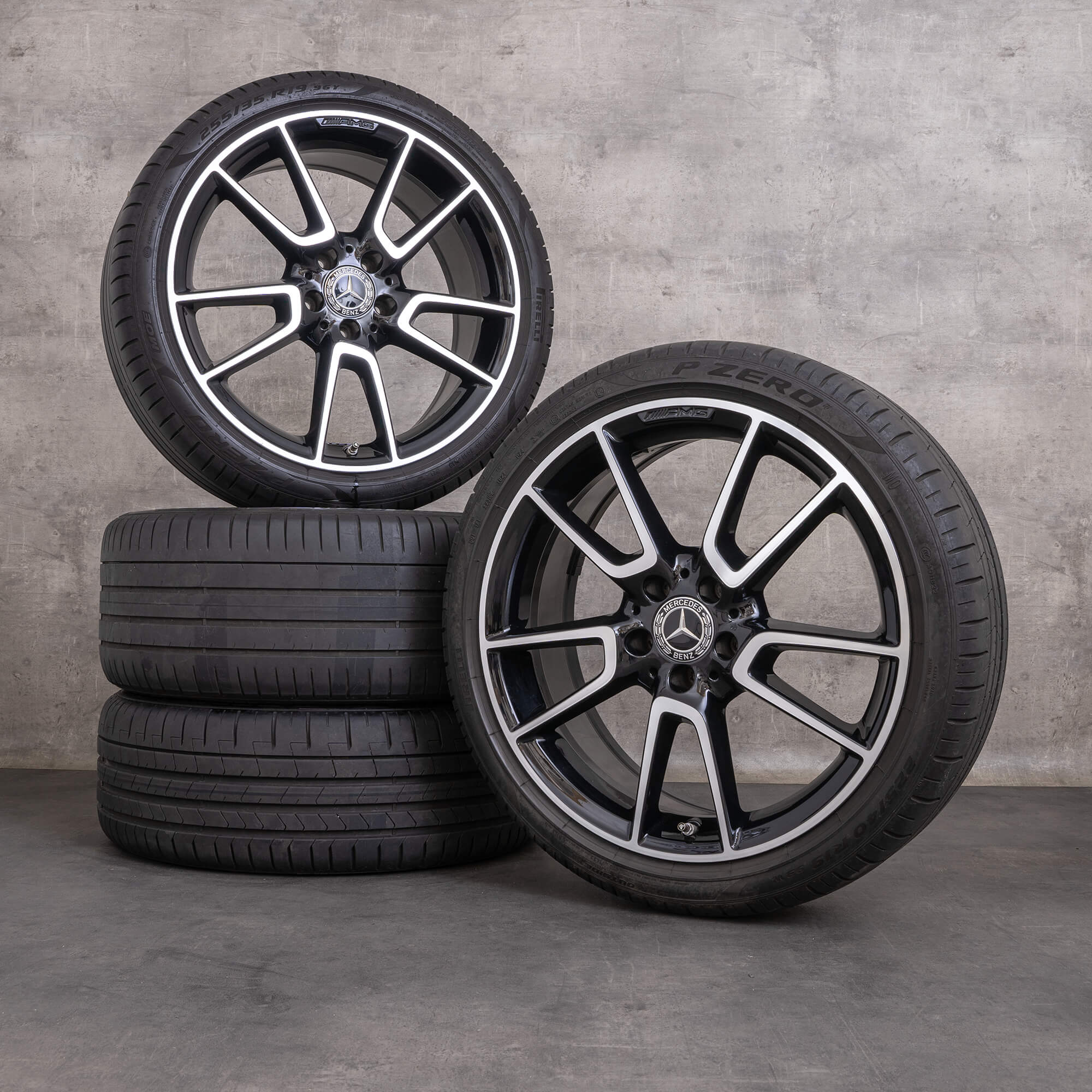 Originale Mercedes Benz C-Klasse C43 AMG fælge 19 tommer W205 S205 C205 A205 sommerhjul A2054014900 A2054016500 sort blank drejet