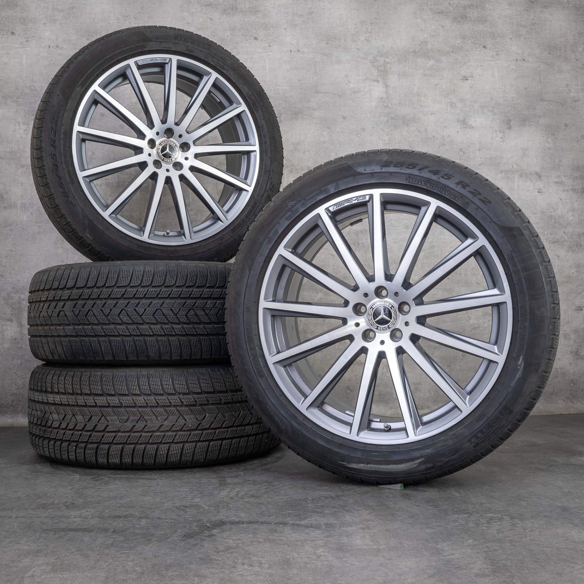 Alkuperäiset Mercedes Benz GLS AMG talvirenkaat 22 tuuman X167 vanteet A1674017500 himalajanharmaa Kiillotettu
