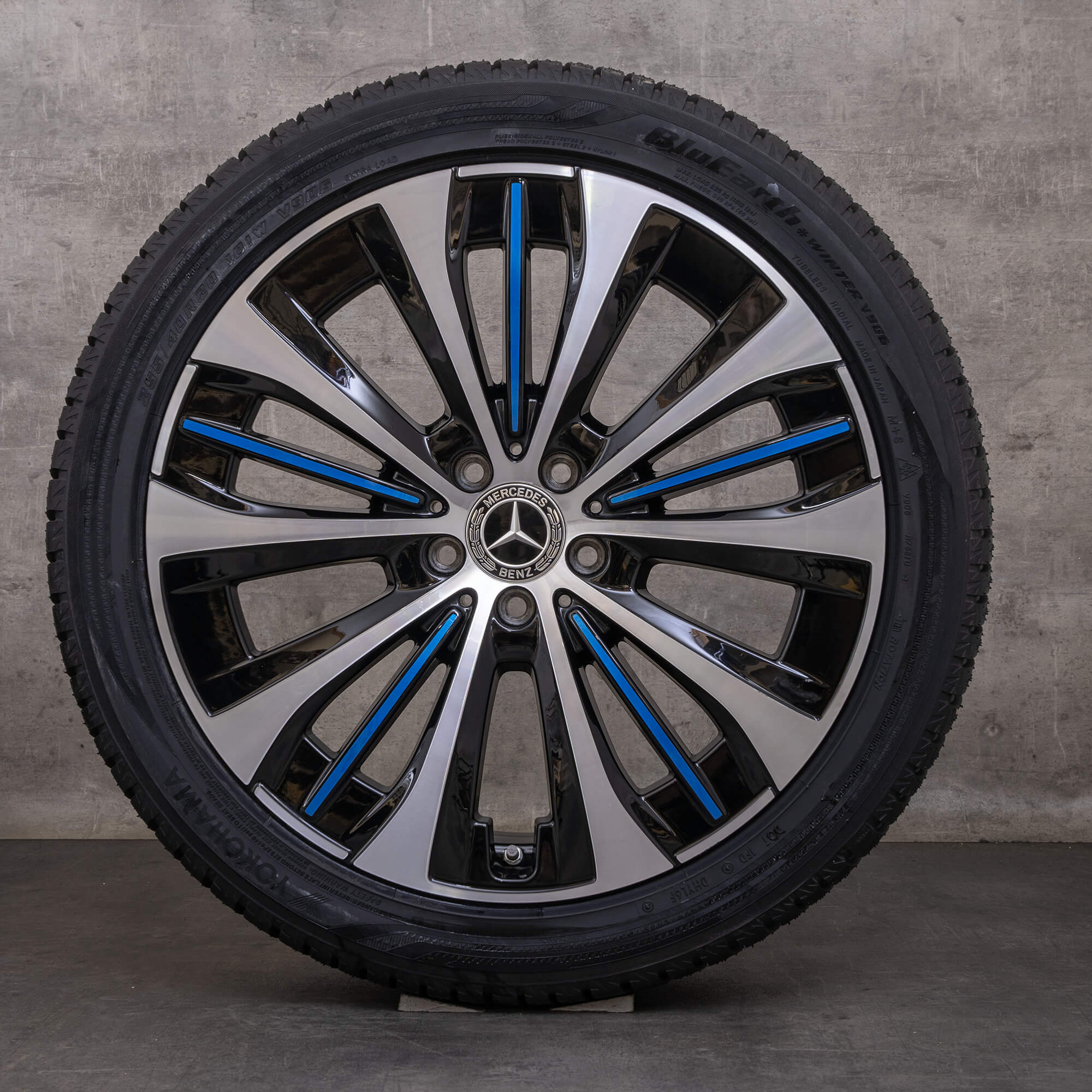 Orijinal Mercedes Benz EQE kış jant lastik 20 inç V295 sedan jantlar A2954011800 siyah mavi parlak tornalı