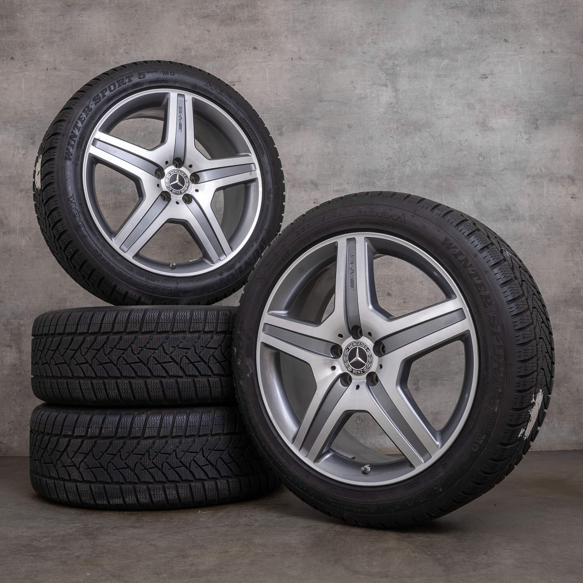 Originale AMG Mercedes Benz GLE 43 450 Sport vinterhjul 20 tommer X166 fælge A1664010000 himalaya grey glossy turned