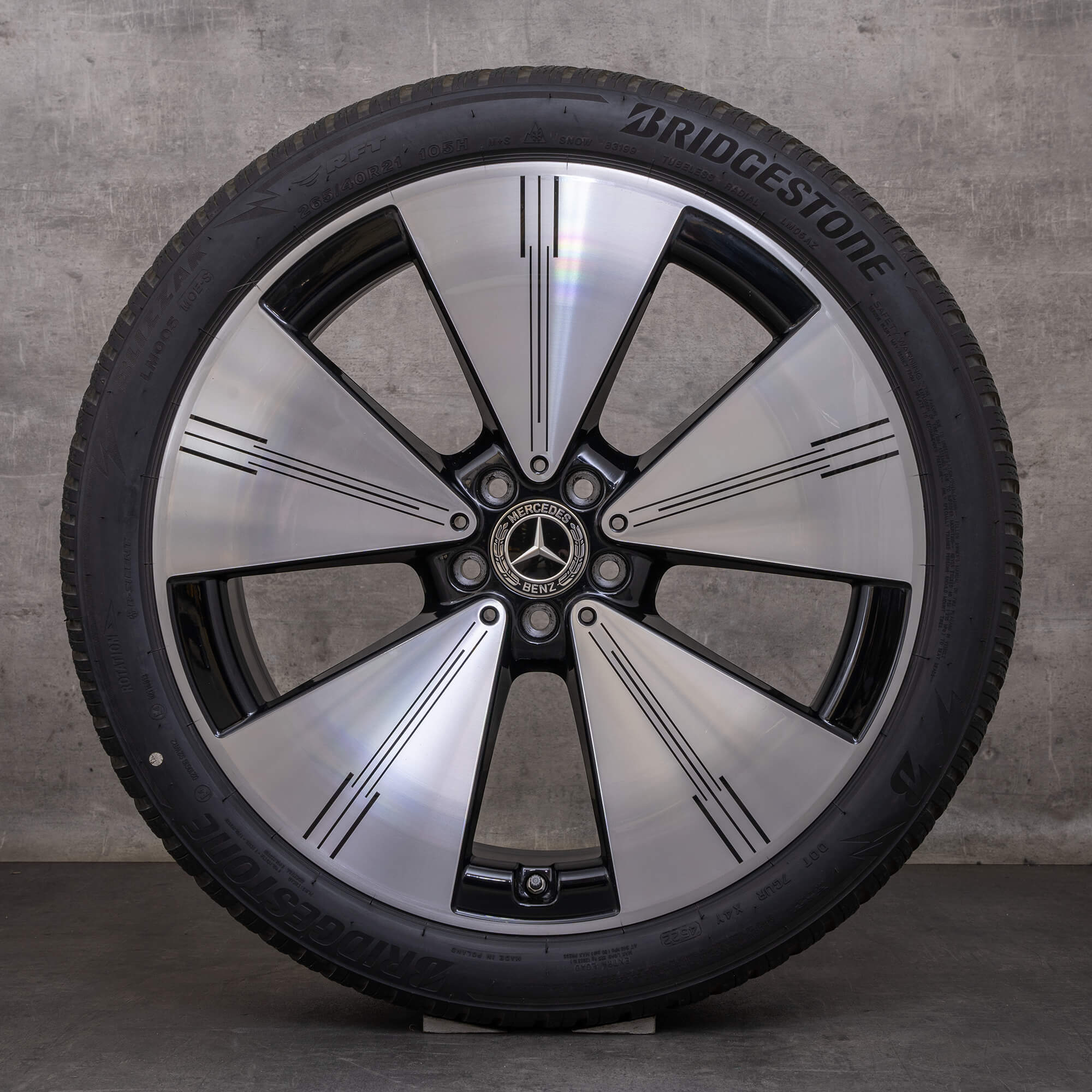 Alkuperäiset Mercedes Benz EQS talvirenkaat 21 tuuman V297 vanteet A2974011100 musta Kiillotettu