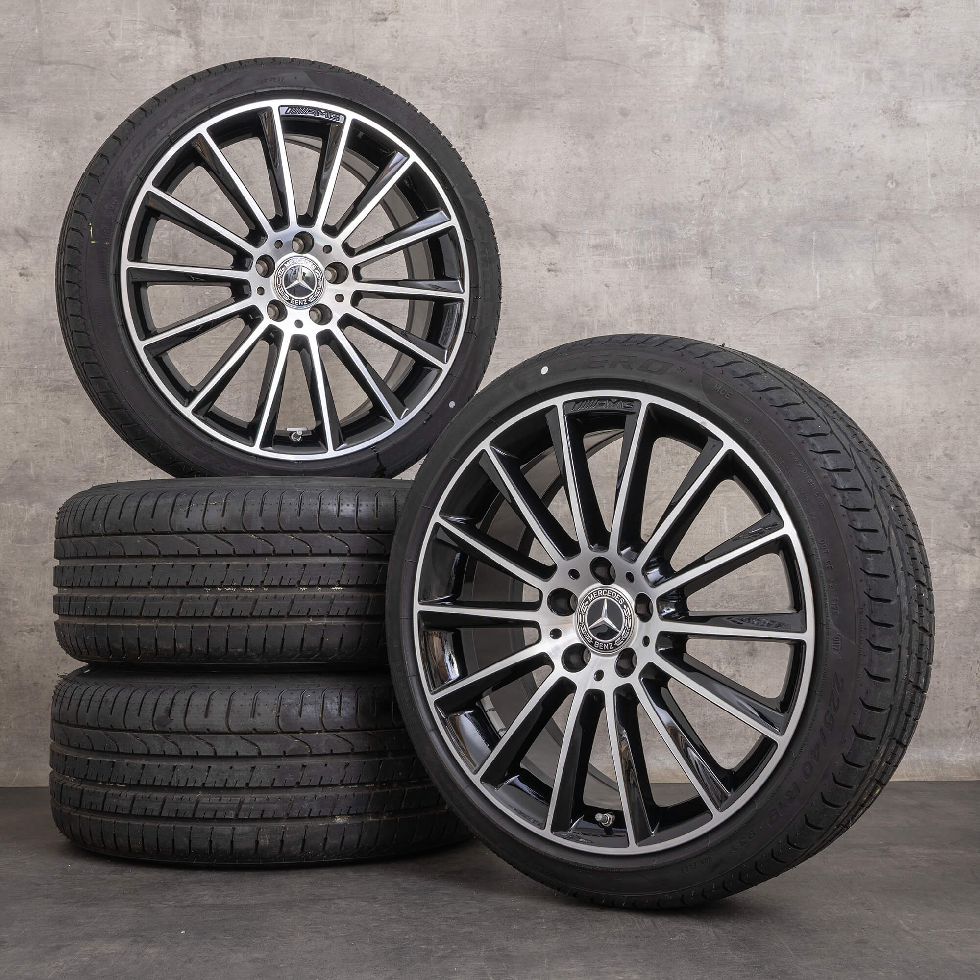 Llantas originales Mercedes Benz Clase C AMG de 19 pulgadas W205 S205 C205 A205 llantas verano A2054011300 A2054011400 negro brillante torneado