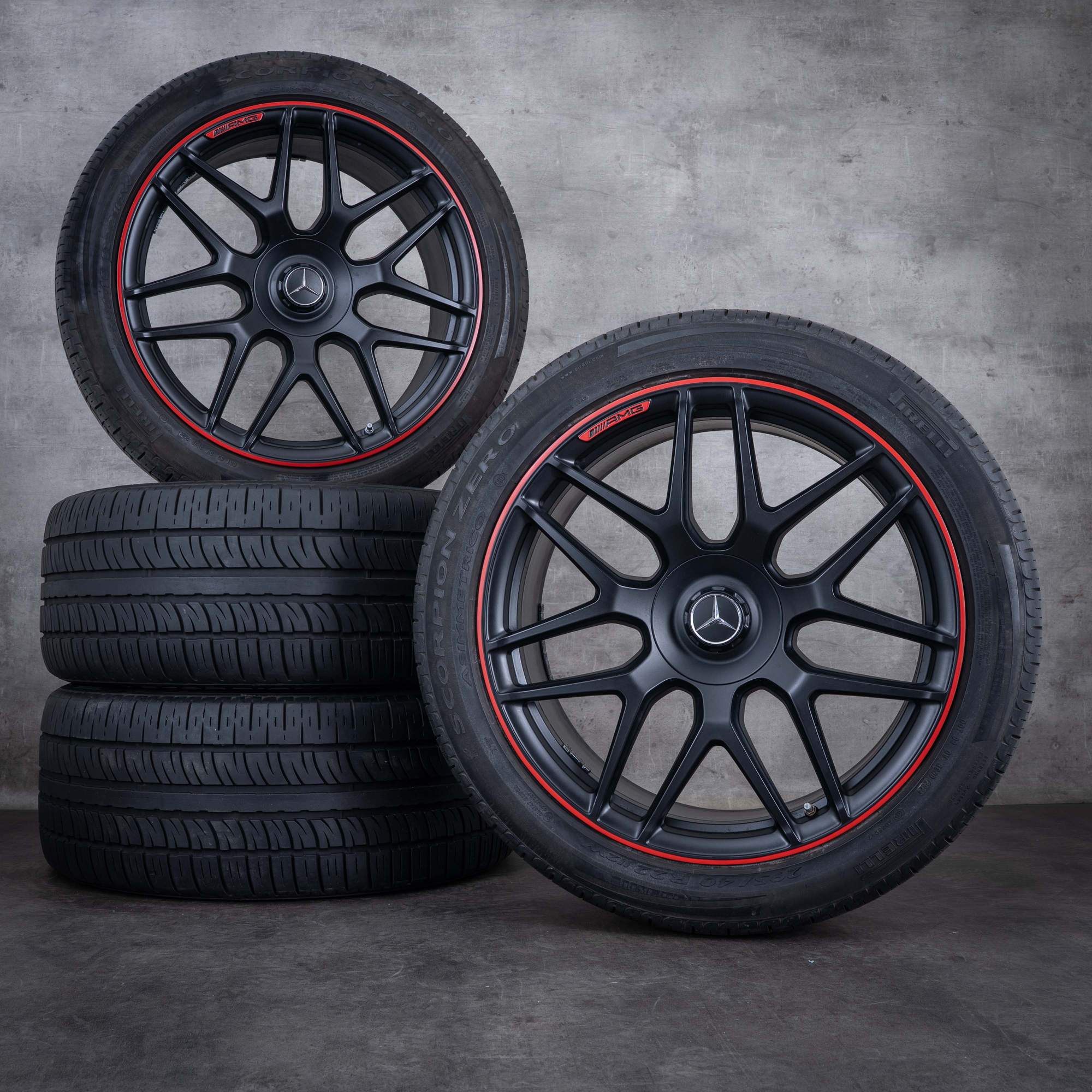 OEM Mercedes Benz G-Class G63 AMG rims 22 inch W465 W463A summer wheels A4634012000 black red matt