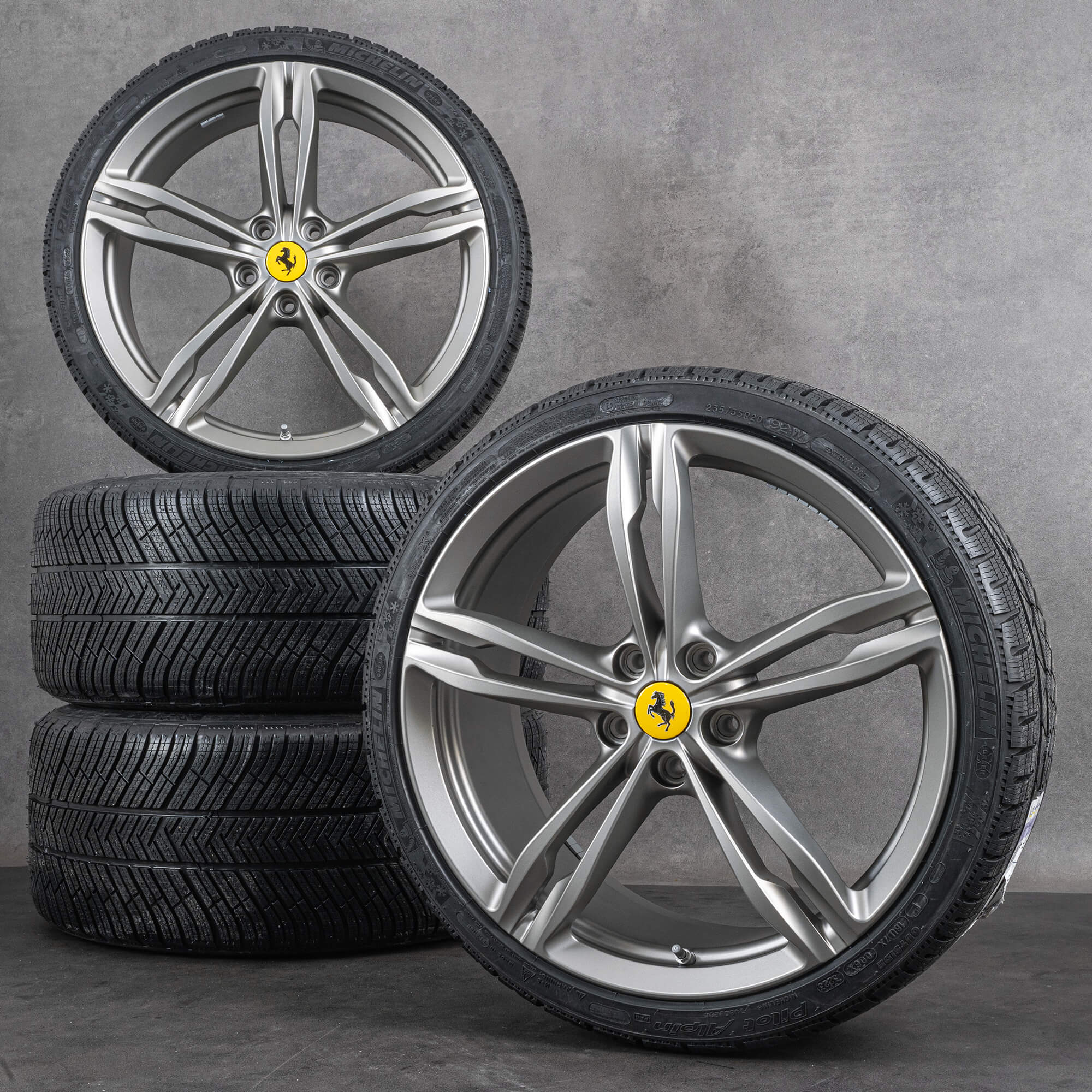 Orijinal Ferrari GTC4 Lusso kış jant lastikleri 20 inç jantlar 328456 328457 Platin gümüş saten kaplama