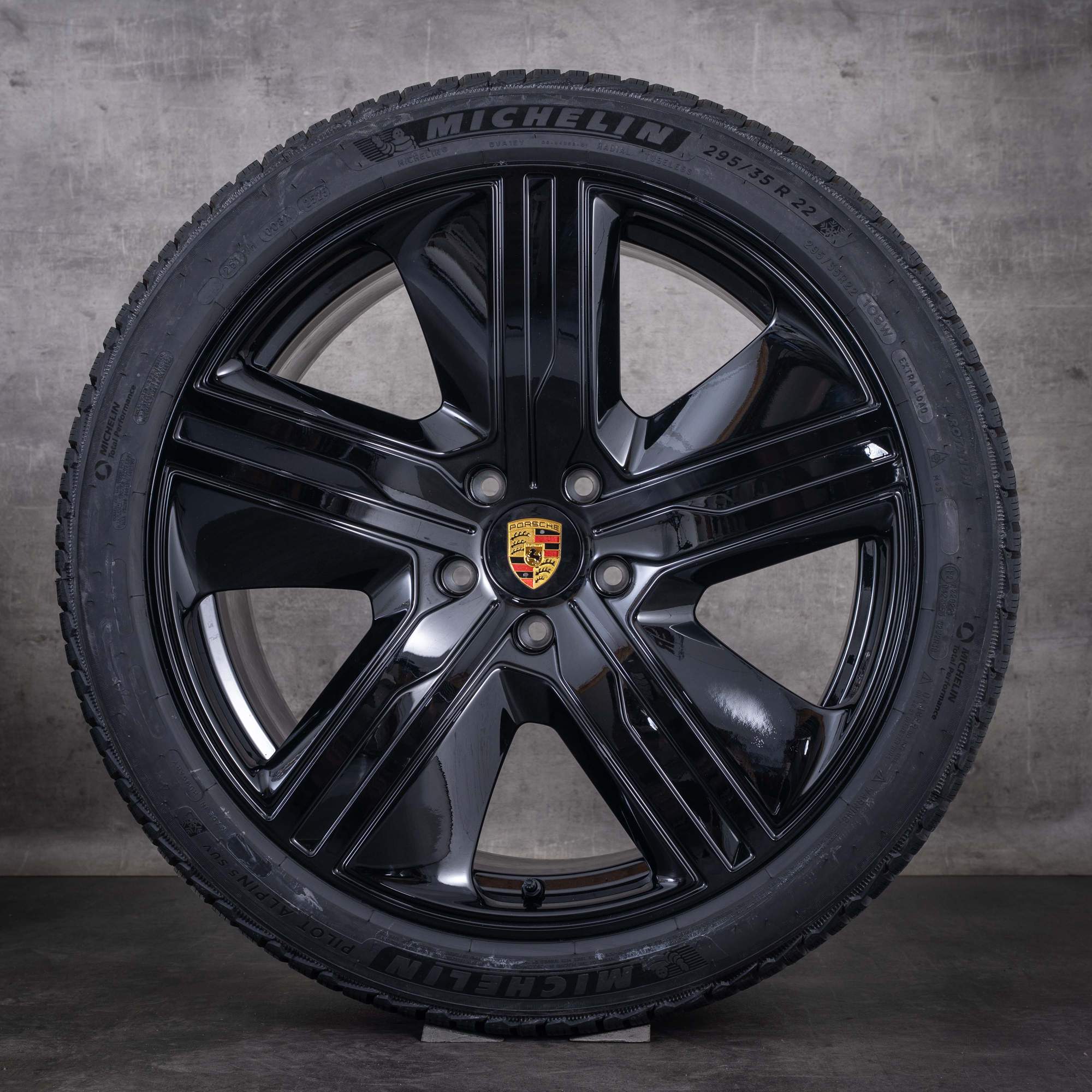 Ruote invernali originali Porsche Macan da 22 pollici modello H2 Exclusive Design codice 95C601025P Q 95C601025BK finitura nera lucida NUOVI