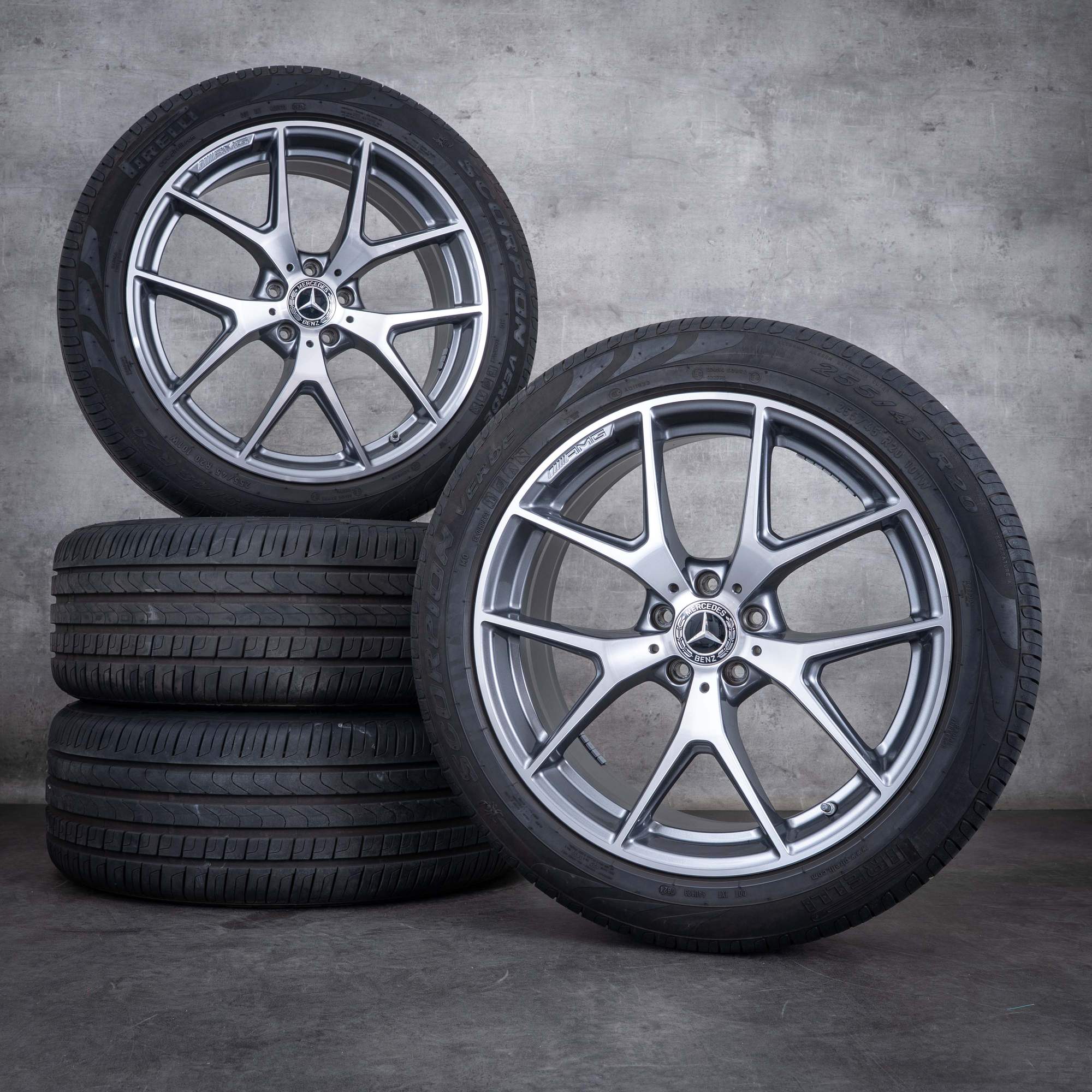 Original Mercedes Benz GLC AMG Felgen 20 Zoll X253 C253 Sommerräder A2534015500 himalaya grey glanzgedreht
