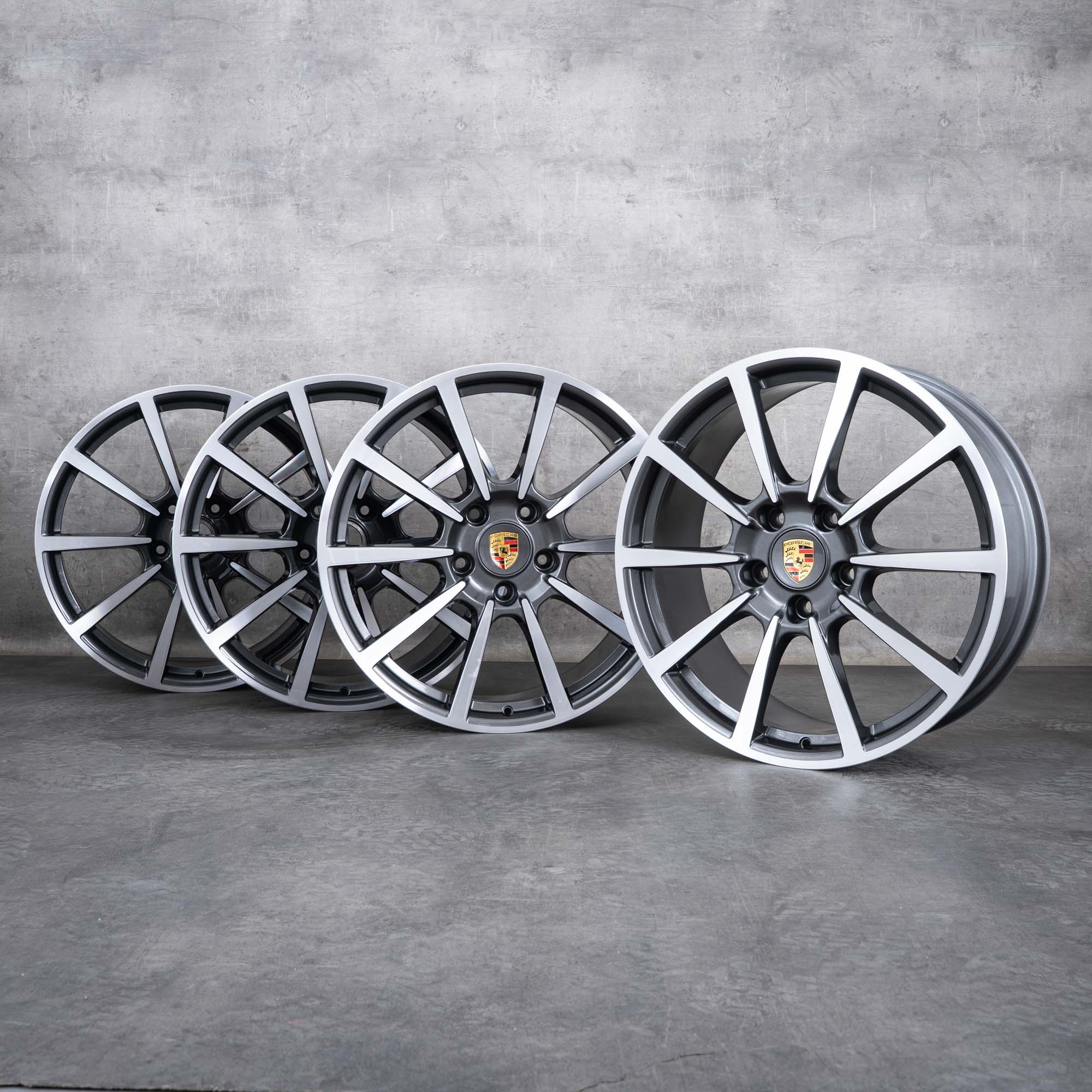 Originale Porsche Boxster Cayman 981 fælge 20 tommer 718 98136216014 98136216314 Carrera S III dæk og titanium poleret