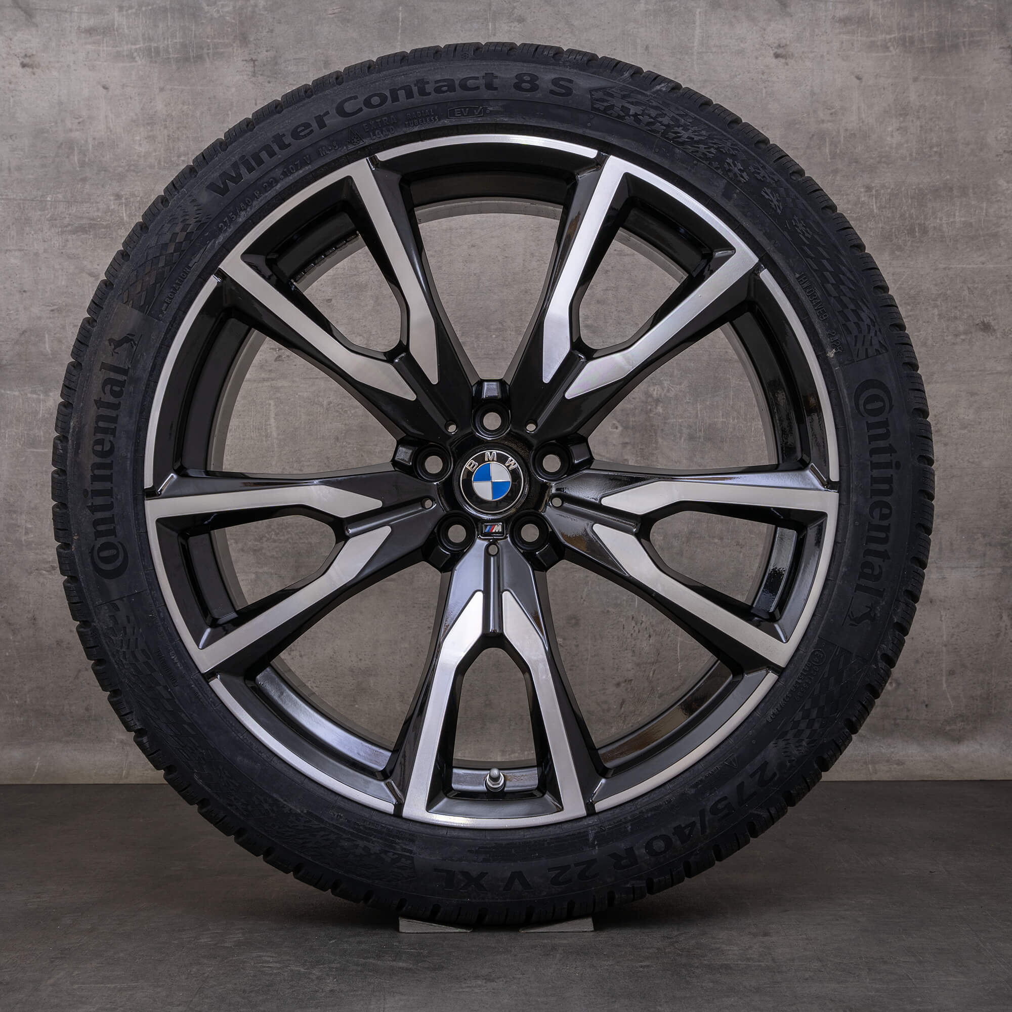 Originale BMW X7 fælge 22 tommer G07 med sommerdæk styling 755 M 8074221 8090108 sort poleret