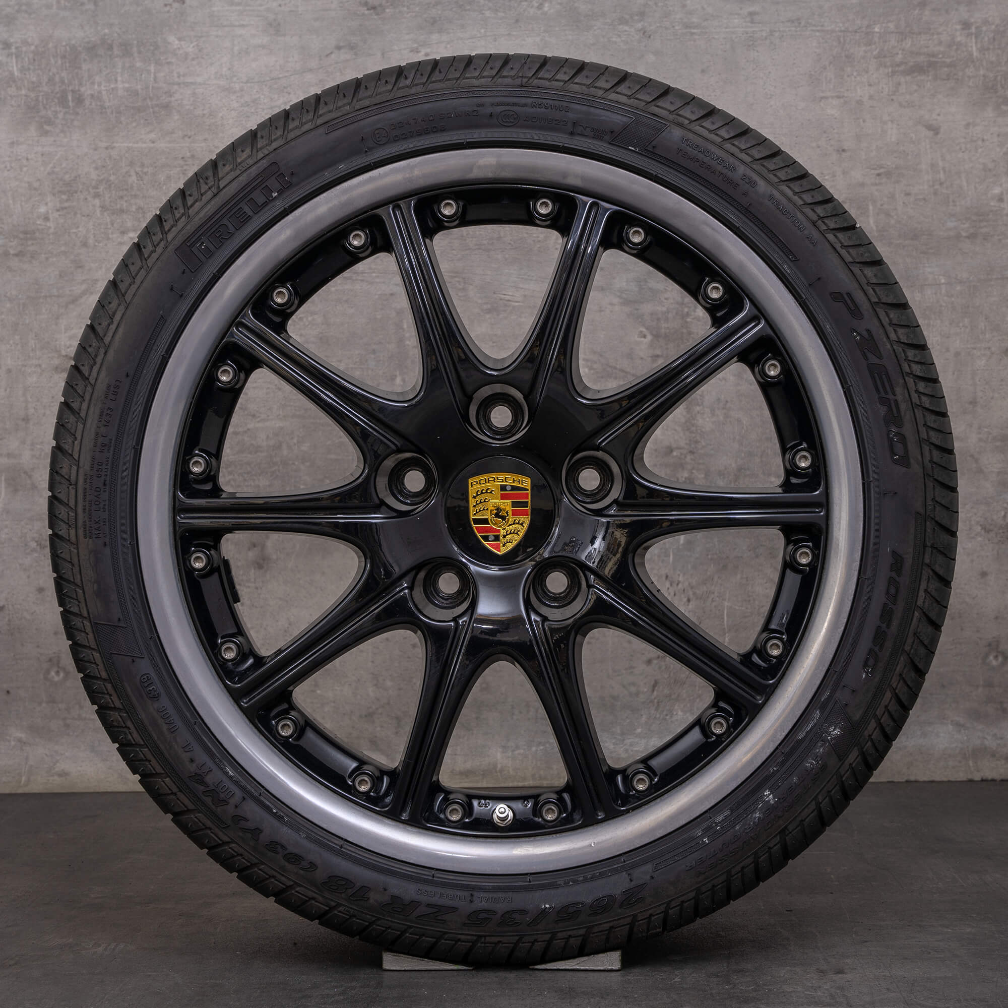 Originale Porsche Boxster I felger 18 tommers 986 & S sommerhjul 99636213455 99636213850 svart polert