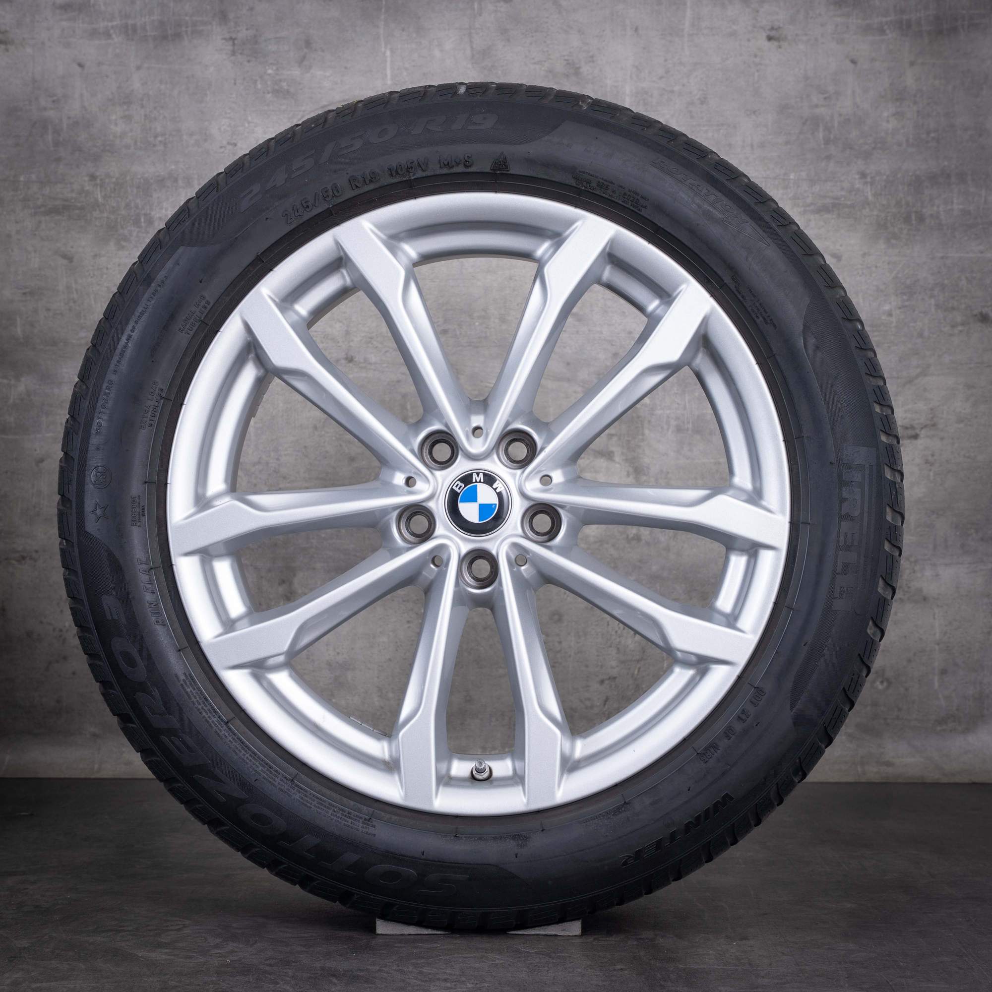 Pneus de inverno originais BMW X3 X4 de 19 polegadas modelos G01 G02 estilo 691 6877325 prateadas brilhantes