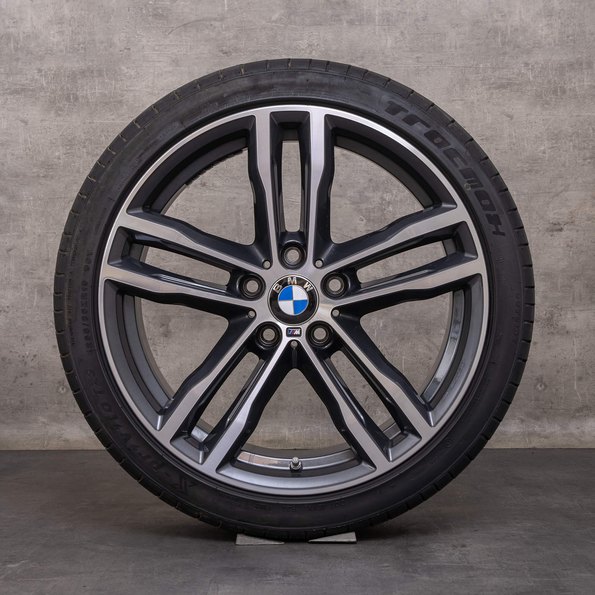 Original BMW Seria 3 4 jante 19 inch F30 F31 F32 F33 F36 Gran Coupe stil roți de vară 704 M 8043650 8043651 bicolor ferricgrey lucios întoarse