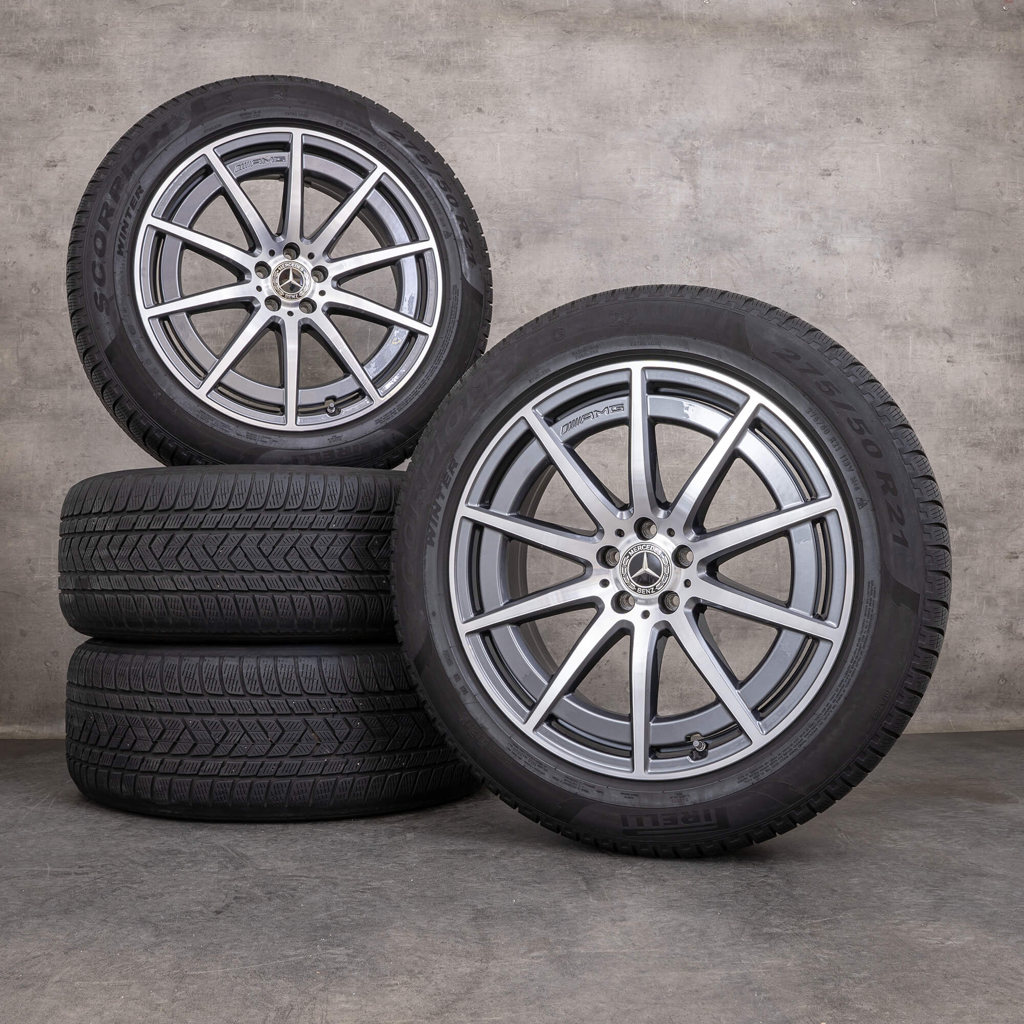 Original Mercedes Benz GLS 63 AMG Winterräder 21 Zoll X167 Felgen A1674018100 A1674019400 himalaya grey glanzgedreht