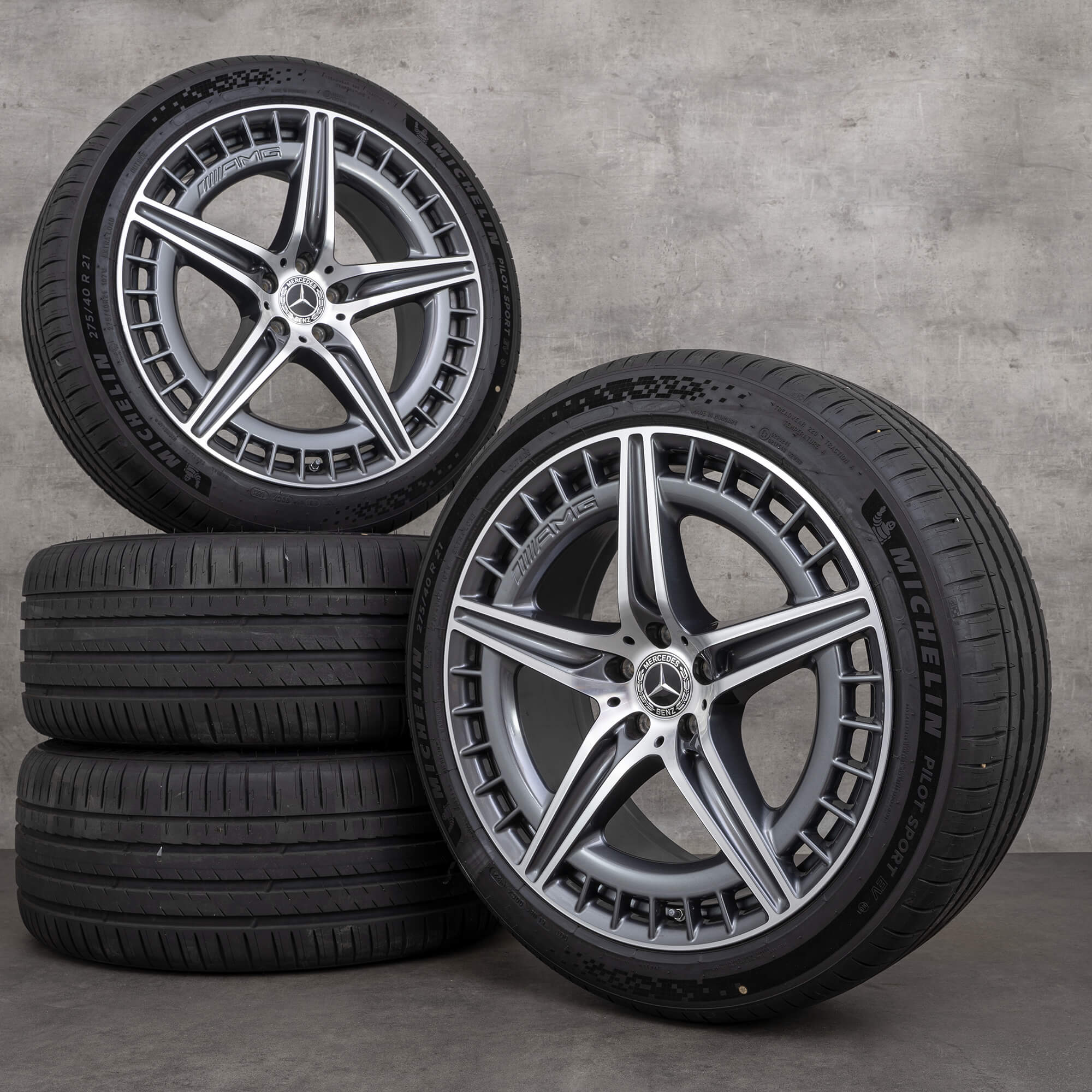 Original Mercedes Benz EQS 53 AMG Winterräder 21 Zoll V297 Felgen A2974011600 himalaya grey glanzgedreht NEU