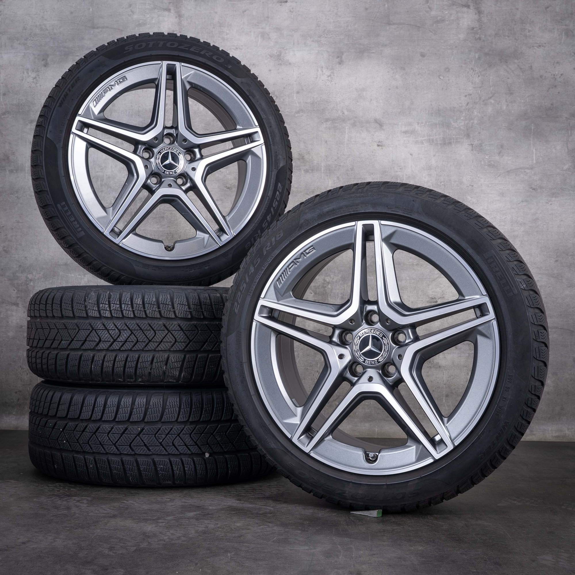Jante originale Mercedes-Benz Clasa A Clasa B CLA AMG pentru anvelope de iarnă 18 inci W177 V177 W247 X118 C118 cod A1774011500 culoare „Himalaya Grey” jante diamantate