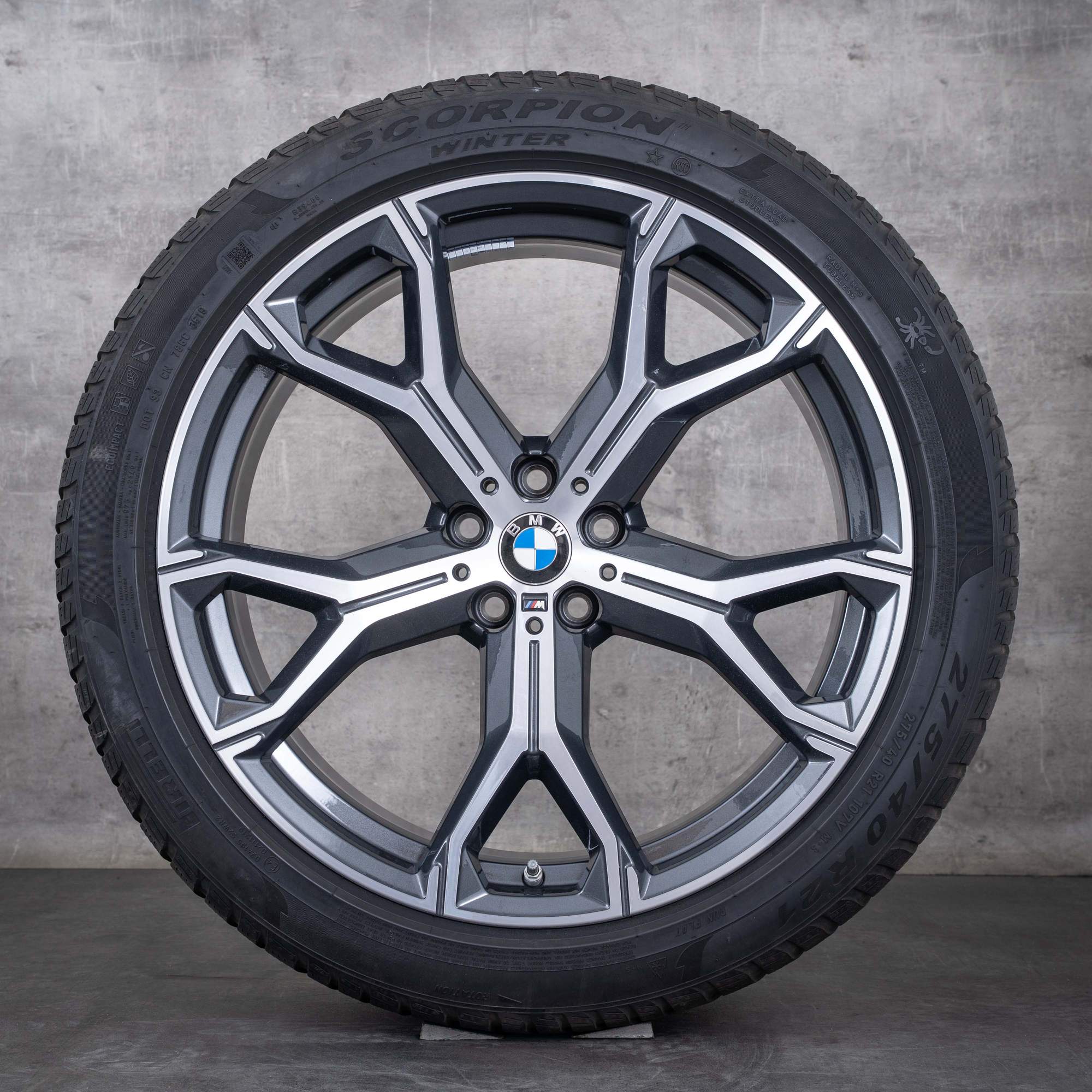 Oryginalne koła zimowe BMW X5 X6 21 cali G05 G06 felgi stylizacja 741 M 8071998 8071999 orbit szary polerowane