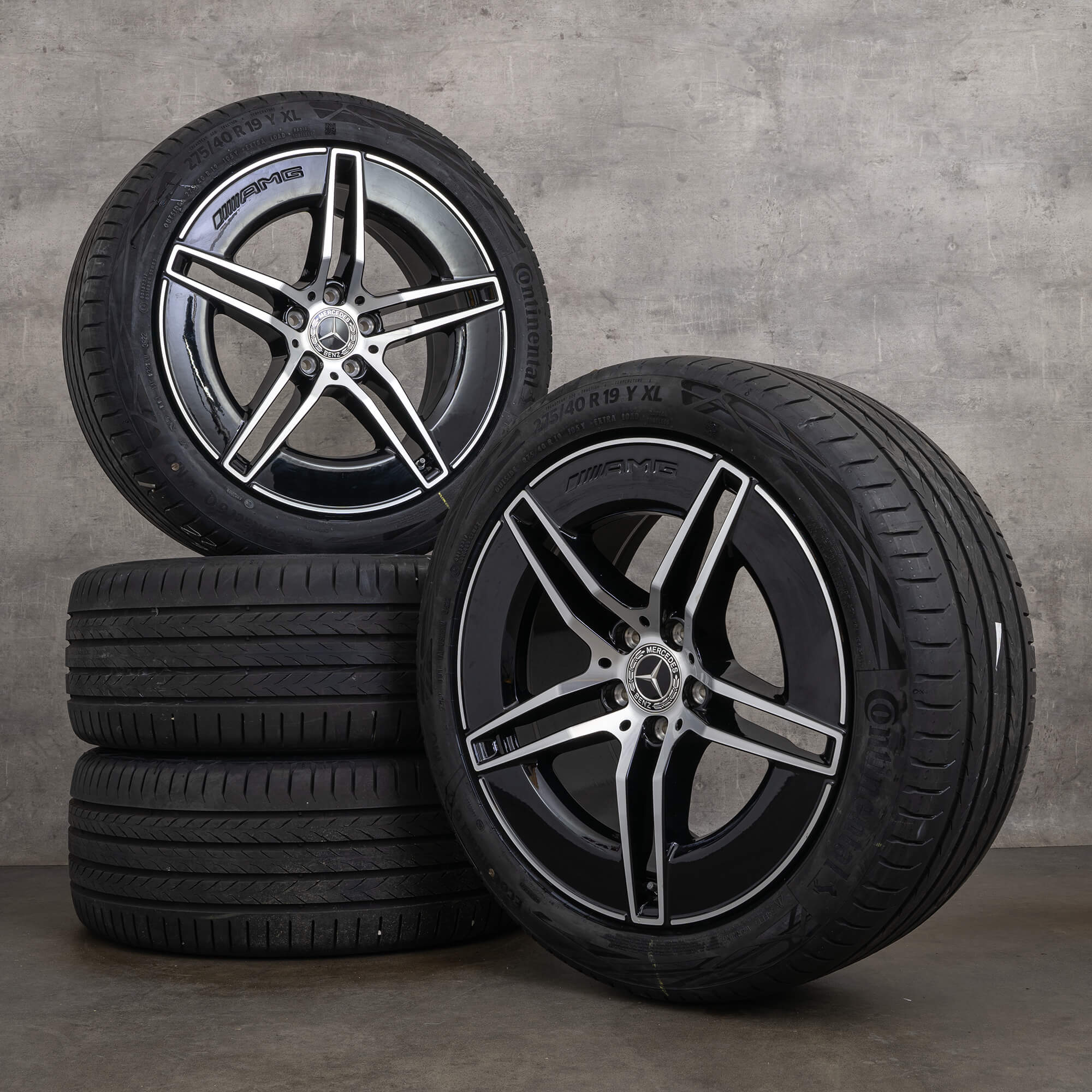 Alkuperäiset Mercedes Benz E-sarja AMG vanteet 19 tuuman W214 S214 kesäpyörät A2144010300 A2144010400 musta kiillotettu