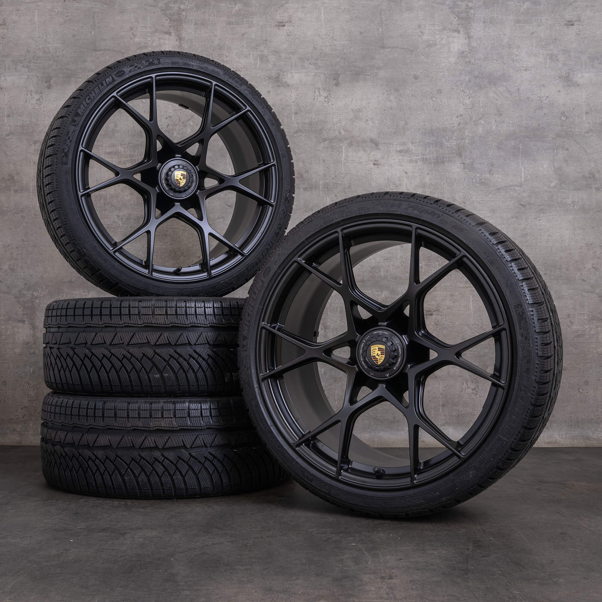 Originali Porsche Boxter Cayman cerchi con gomme invernali 20 pollici 982 GT4 RS Spyder 9GT601025H 9GT601025J nero opaco NUOVO
