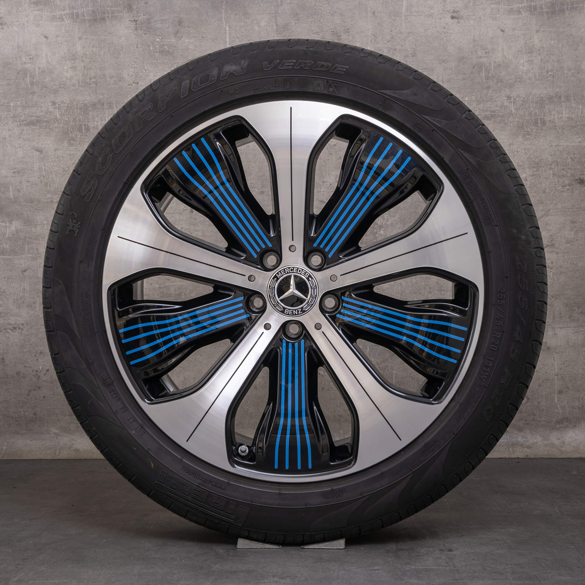 Llantas originales Mercedes Benz EQC de 20 pulgadas N293 llantas verano A2934010300 A2934010500 negro-azul brillante torneado
